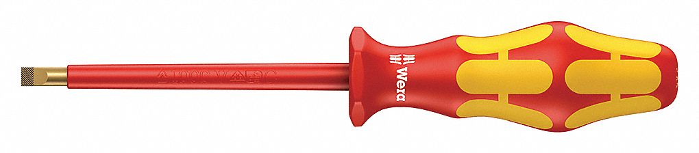 INSULATED SLOTTED SCREWDRIVER, ⅜ IN TIP SIZE, 12 IN OVERALL L, 8 IN SHANK L, ERGONOMIC GRIP