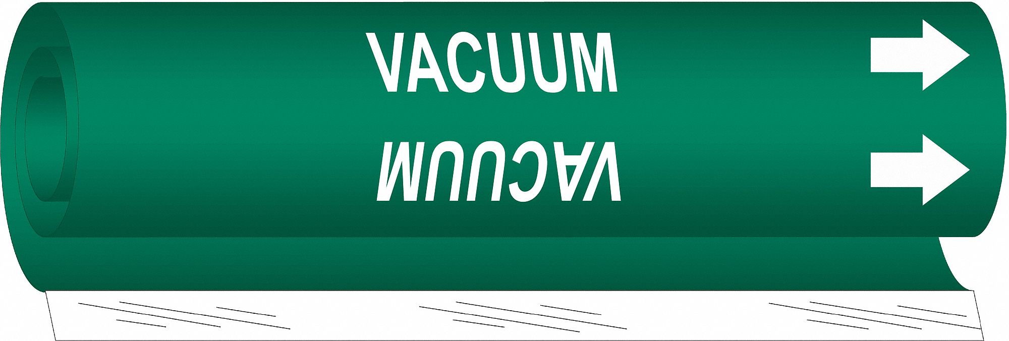 Pipe Marker: Vacuum, Green, White, Fits 1 1/2 to 2 3/8 in Pipe O.D., 1 Pipe Markers, With Arrows