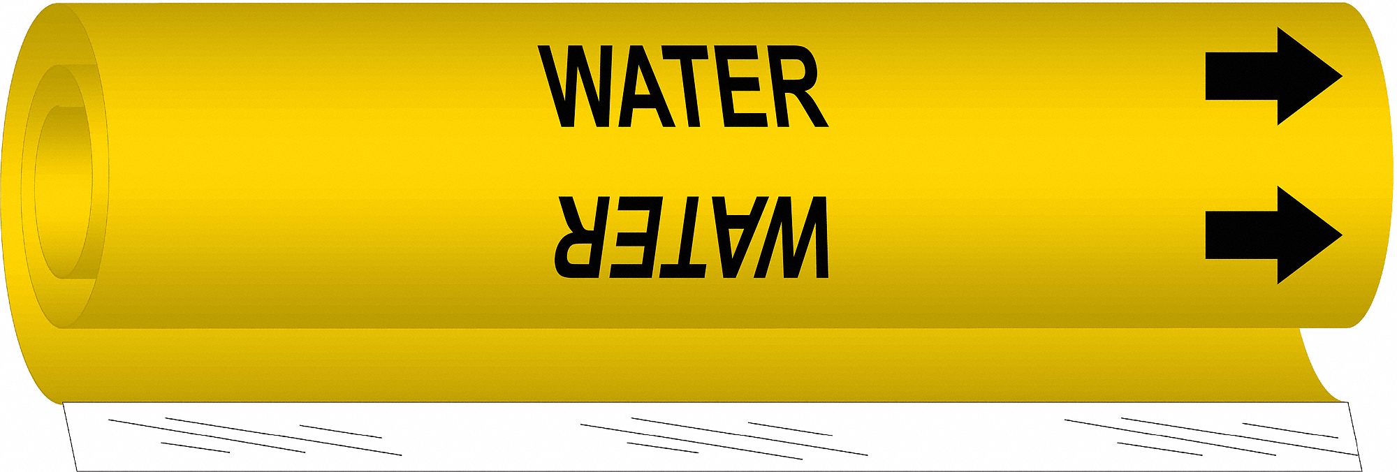 BRADY Pipe Marker Water, Yellow, Black, Fits 1 1/2 to 2 3/8 in Pipe O