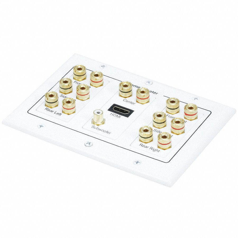 14J376 - A/V Wallplate 3-Gang 7.1 Stereo White