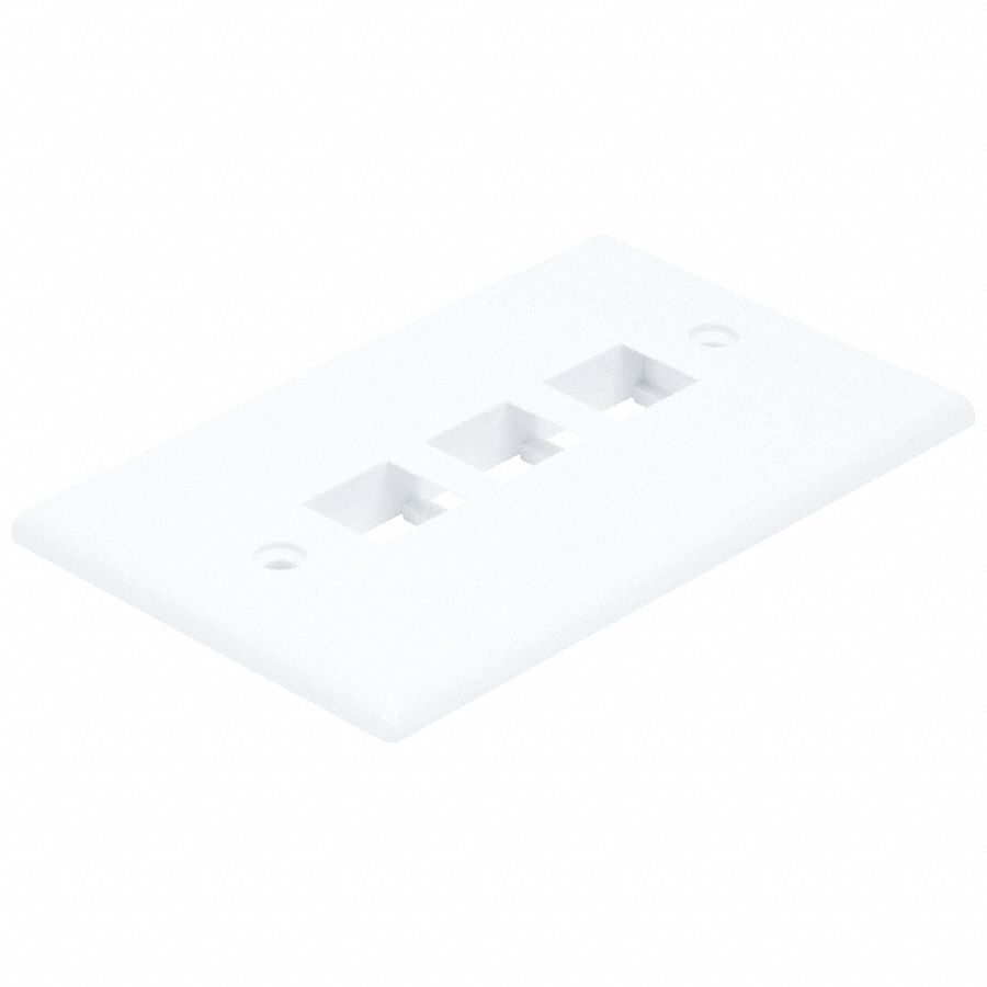 WALL PLATE, TELEPHONE, WHITE, RJ45, 1 GANG, HORIZONTAL, 3 PORTS, PLASTIC