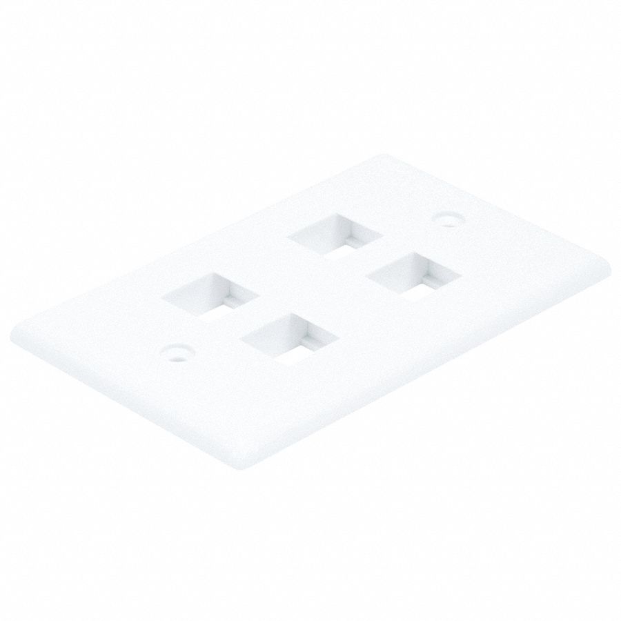 WALL PLATE, TELEPHONE, WHITE, RJ45, 1 GANG, HORIZONTAL, 4 PORTS, PLASTIC