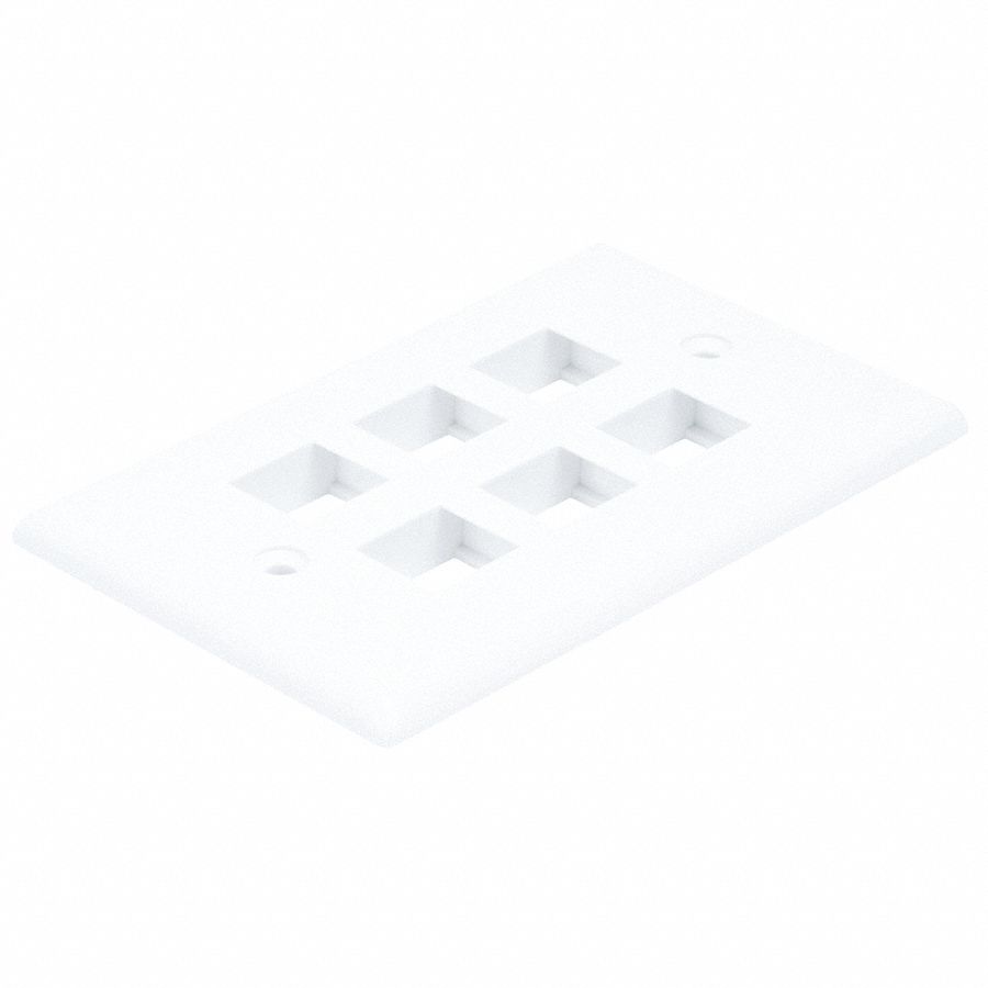 WALL PLATE, TELEPHONE, WHITE, RJ45, 1 GANG, HORIZONTAL, 6 PORTS, PLASTIC