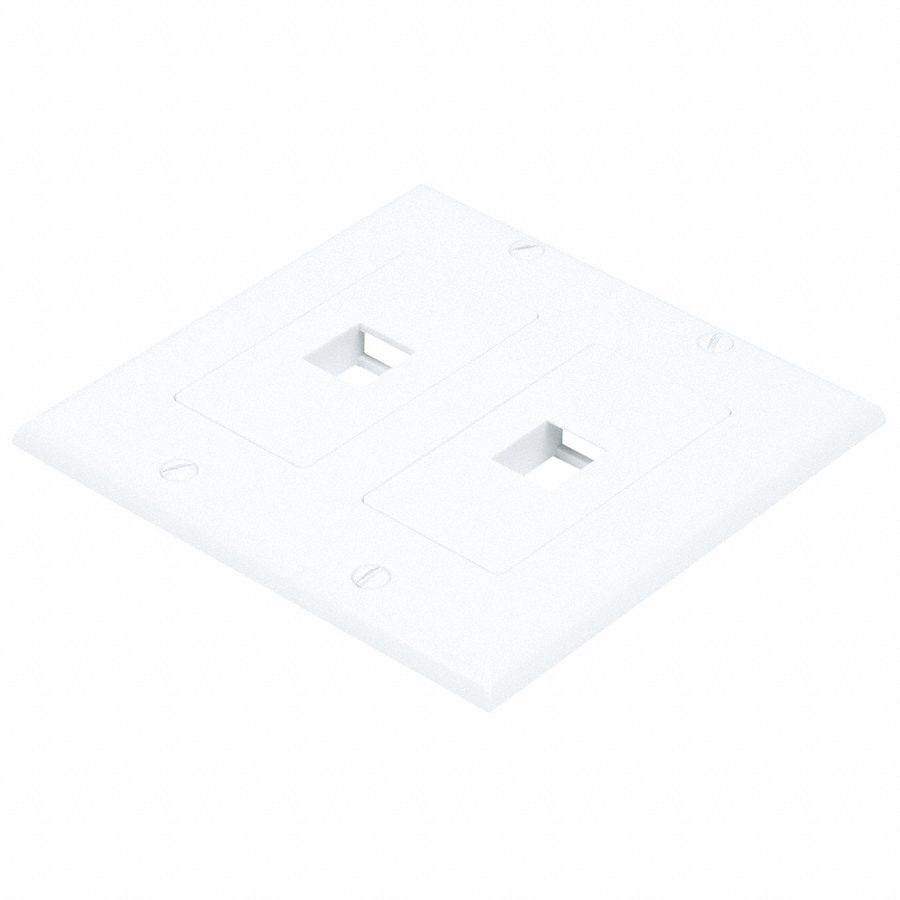 WALL PLATE, TELEPHONE, WHITE, RJ45, 2 GANGS, VERTICAL, 2 PORTS, PLASTIC