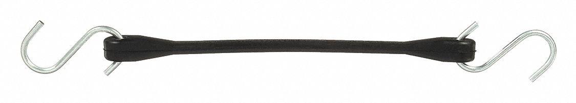 BUNGEE STRAP, S-HOOK, 2½ IN HOOK L, RUBBER, ¾ IN W, 10 IN L, BLACK