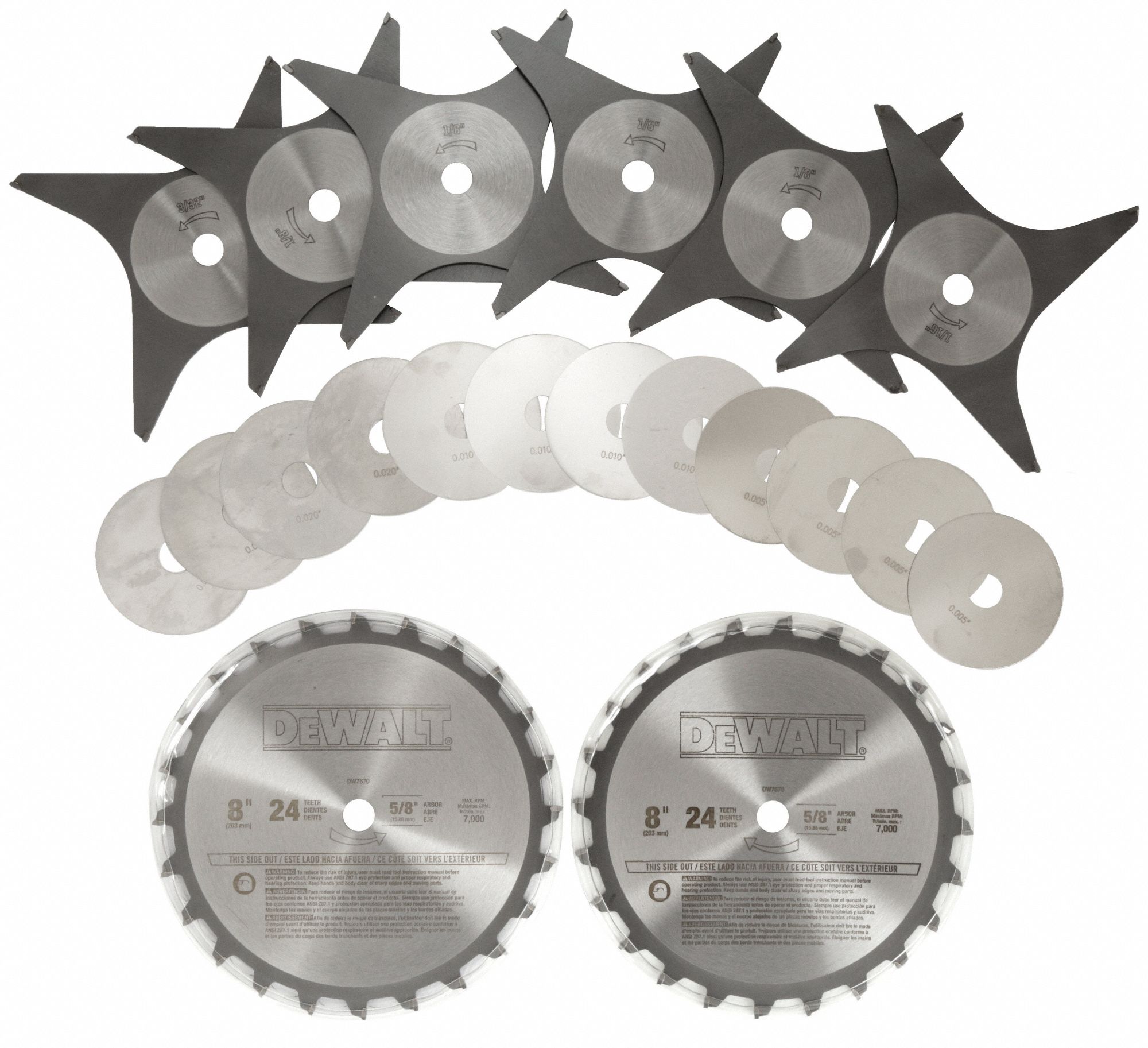 DEWALT Dado Blade Set 8 in Dia., 15/16 in Max. Cut Wd, 6 Chippers, 24