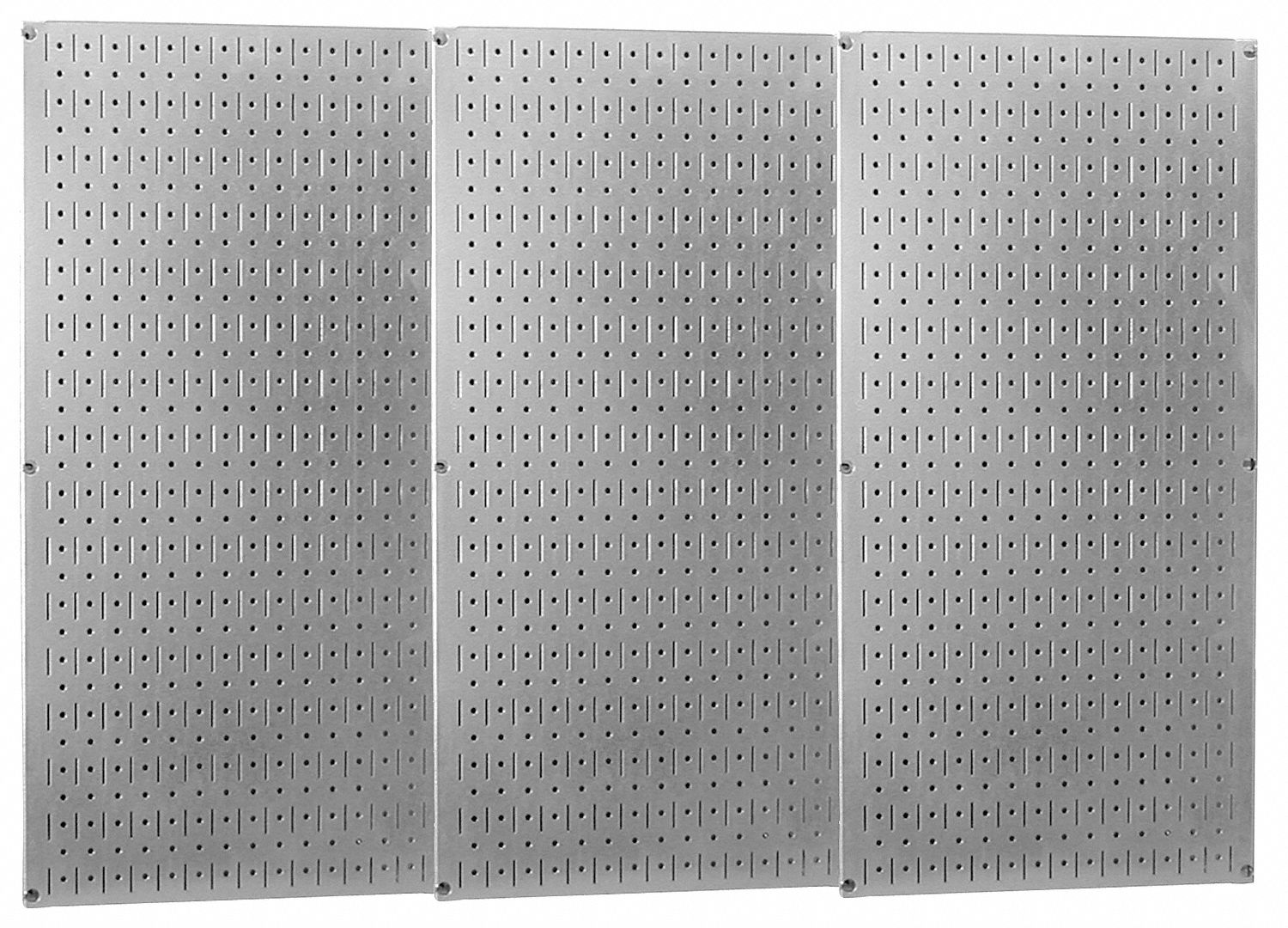 Pegboard Panel: 1 in Slots, 1/4 in Rd Holes, 32 in x 48 in x 3/4 in, Steel, Silver