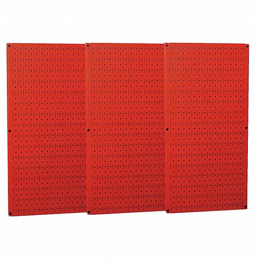 Pegboard Panel: 1 in Slots, 1/4 in Rd Holes, 32 in x 48 in x 3/4 in, Steel, Red