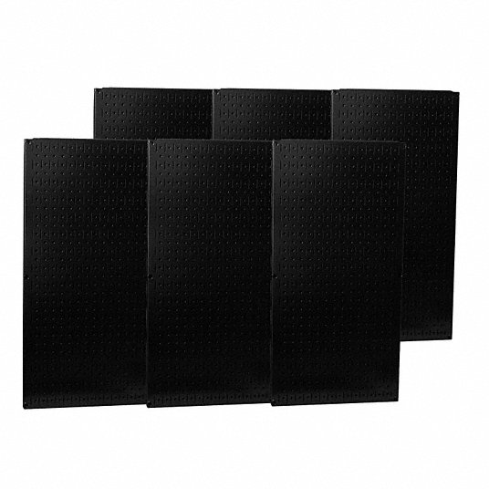 Pegboard Panel: 1 in Slots, 1/4 in Rd Holes, 32 in x 96 in x 3/4 in, Steel, Black
