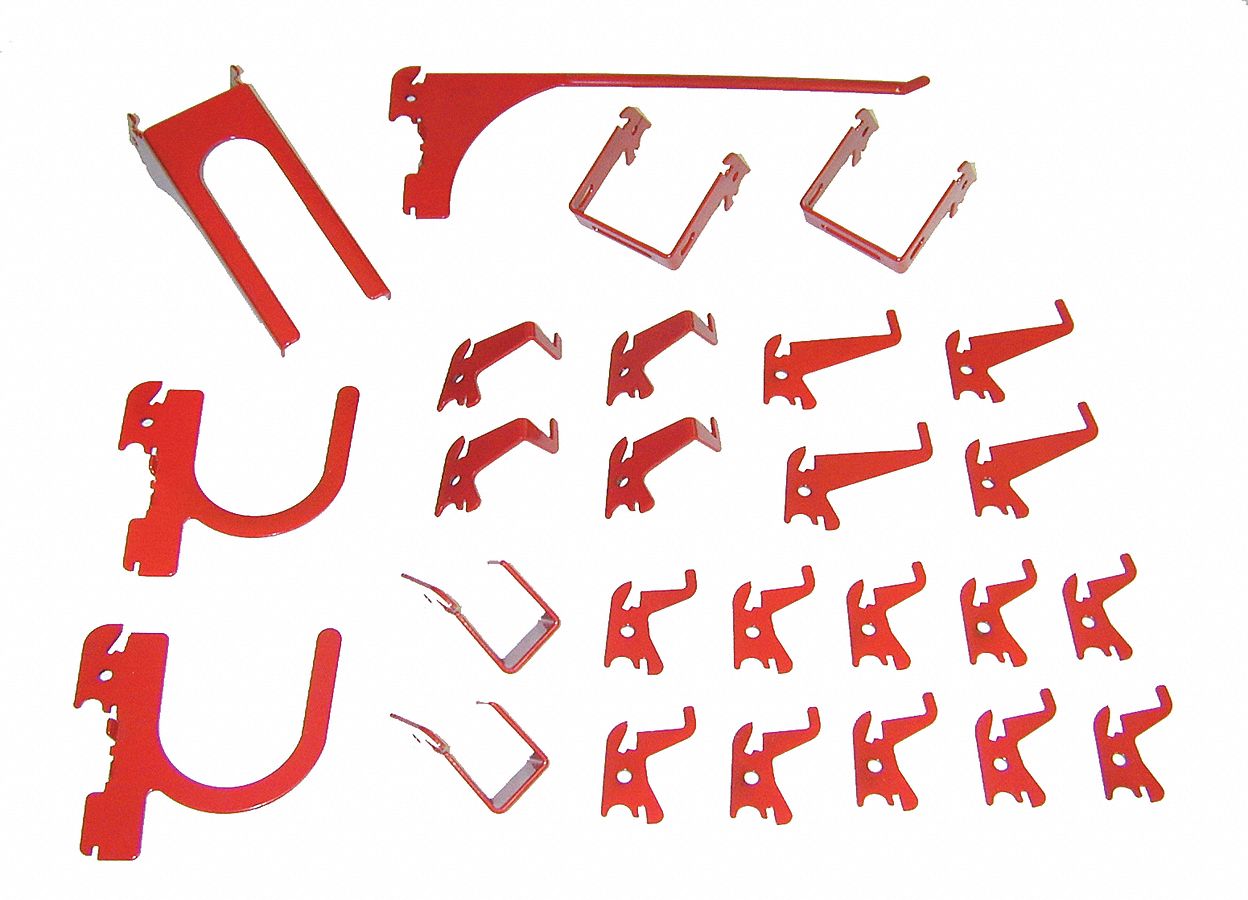 SLOTTED TOOL BOARD HOOK KIT,26 PIECE,RED