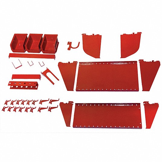 Toolboard Accessory Kit: 29 Hooks, 3 Bins, Red