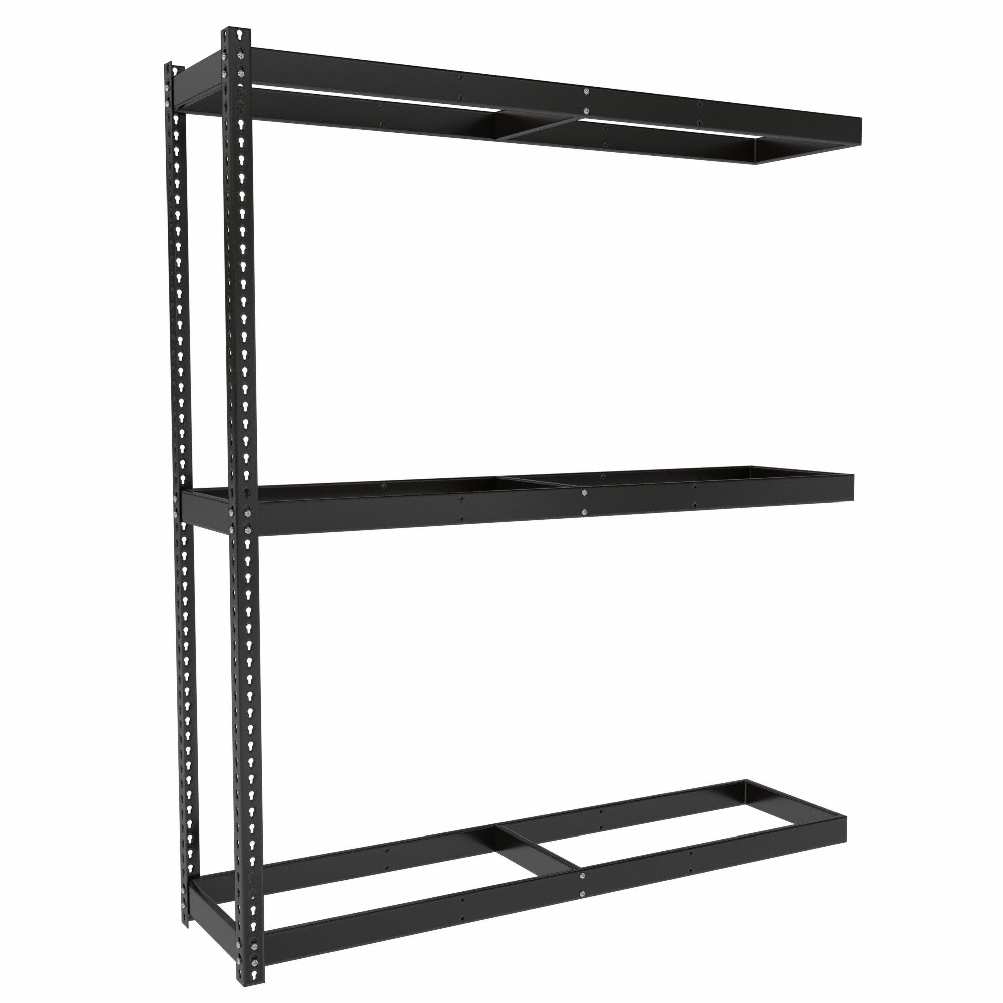 Boltless Shelving: Add-On, Medium-Duty, 72 in x 18 in, 84 in Overall Ht, 3 Shelves