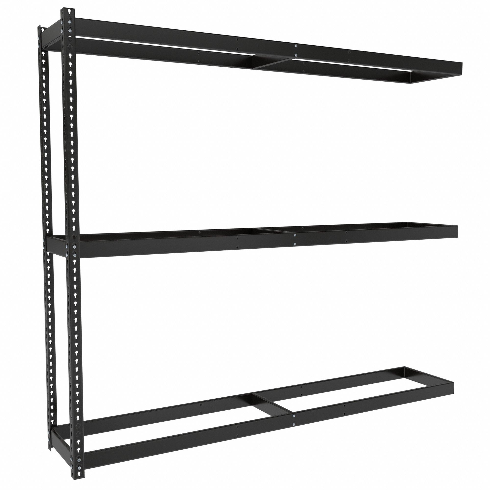 Boltless Shelving: Add-On, Medium-Duty, 96 in x 18 in, 84 in Overall Ht, 3 Shelves