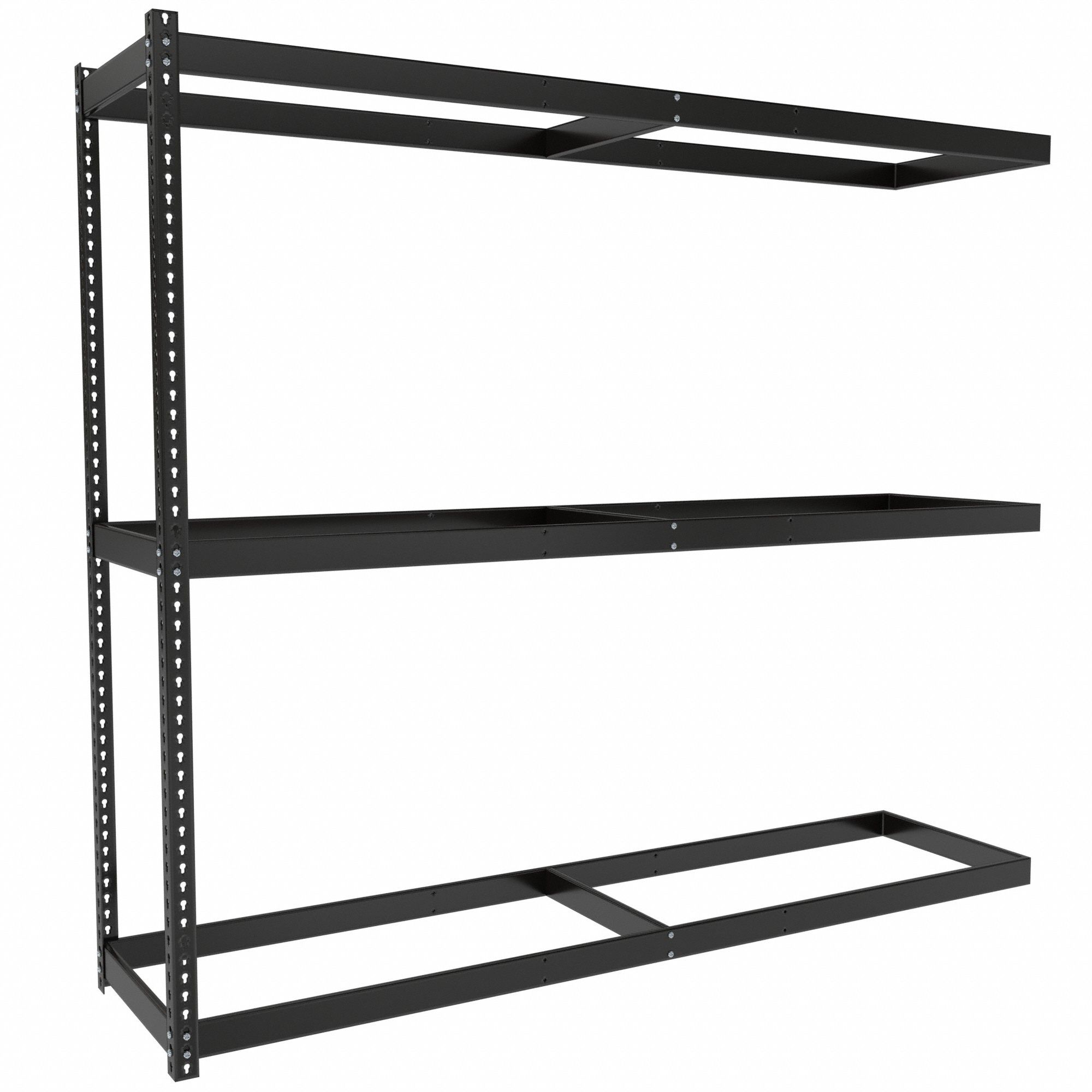 Boltless Shelving: Add-On, Medium-Duty, 96 in x 24 in, 84 in Overall Ht, 3 Shelves