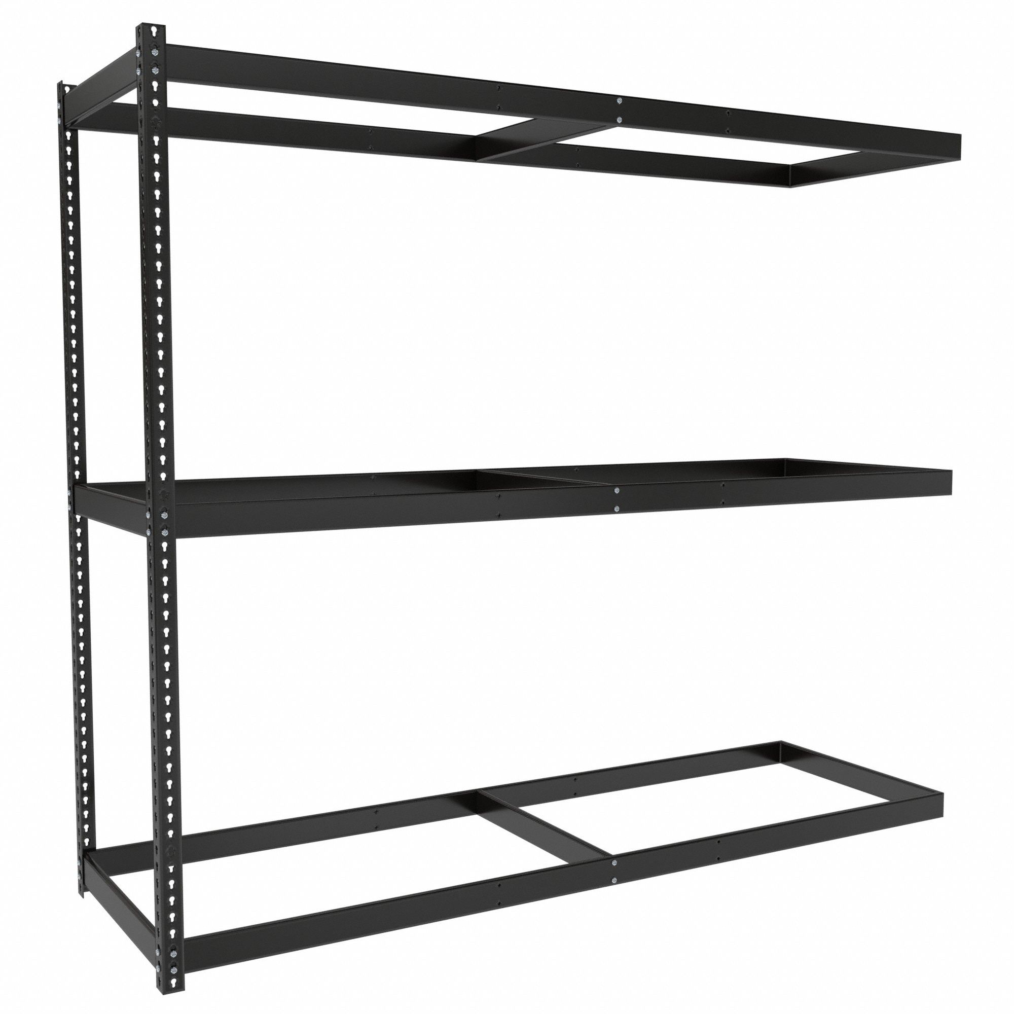 Boltless Shelving: Add-On, Medium-Duty, 96 in x 30 in, 84 in Overall Ht, 3 Shelves