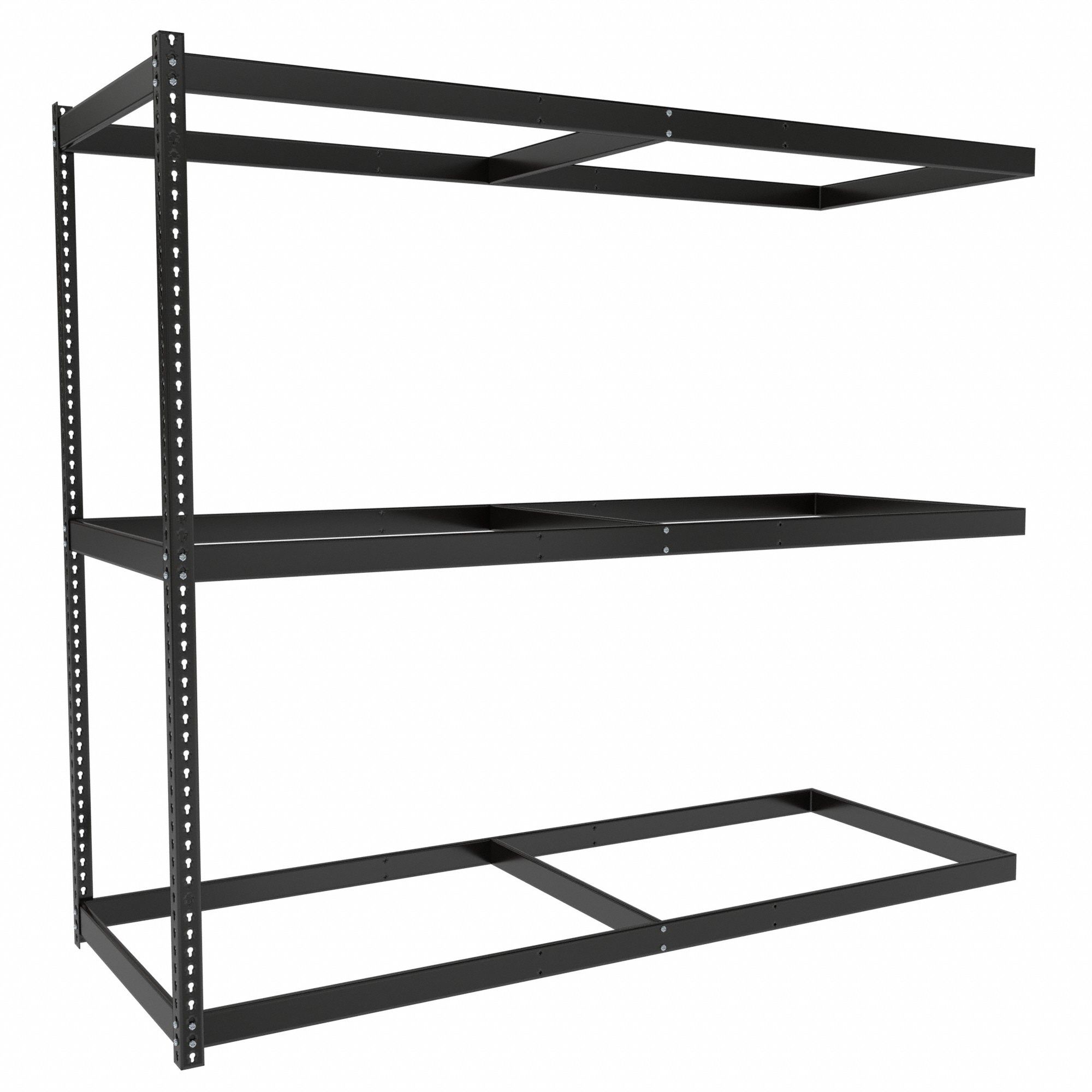 Boltless Shelving: Add-On, Medium-Duty, 96 in x 36 in, 84 in Overall Ht, 3 Shelves