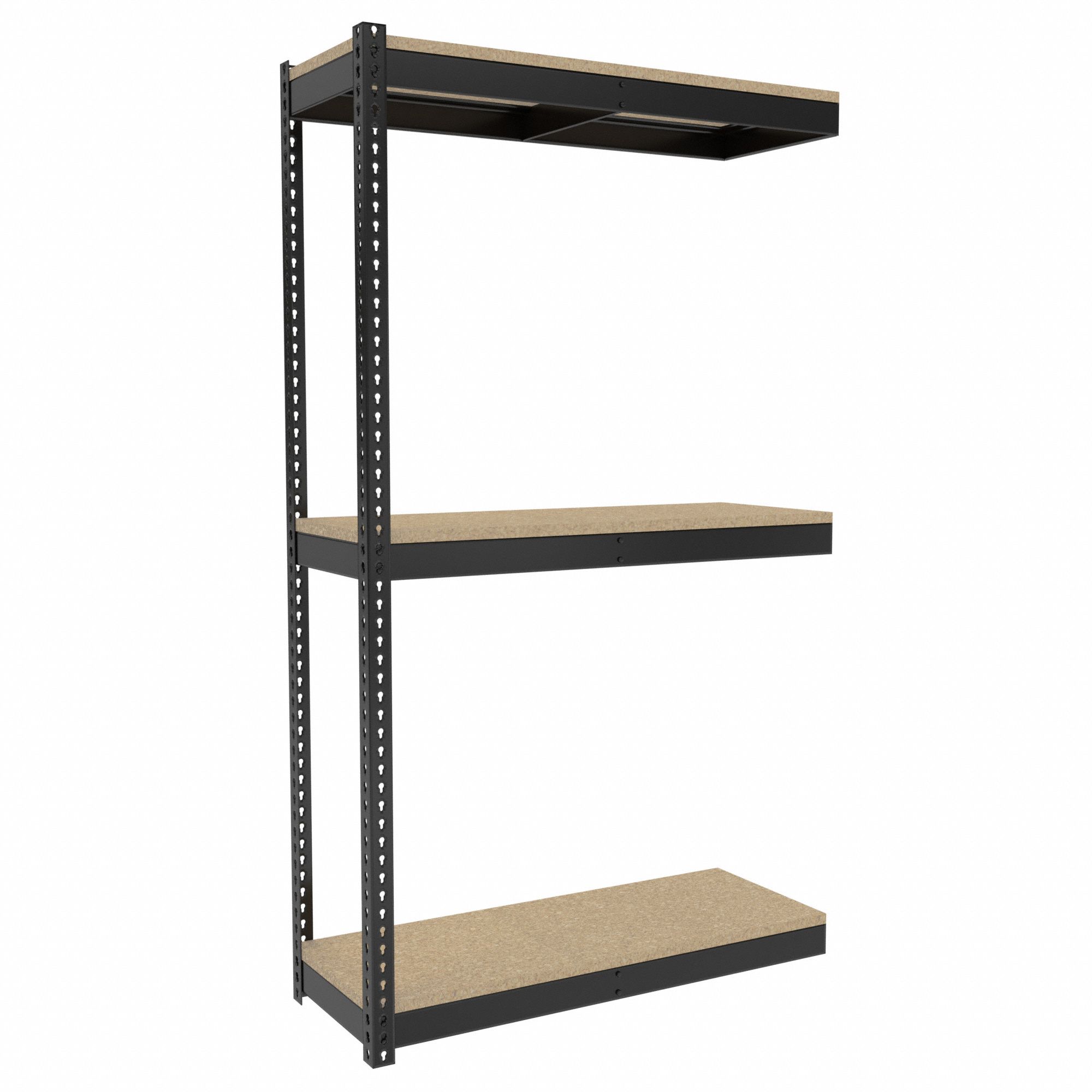 Boltless Shelving: Add-On, Medium-Duty, 48 in x 18 in, 84 in Overall Ht, 3 Shelves