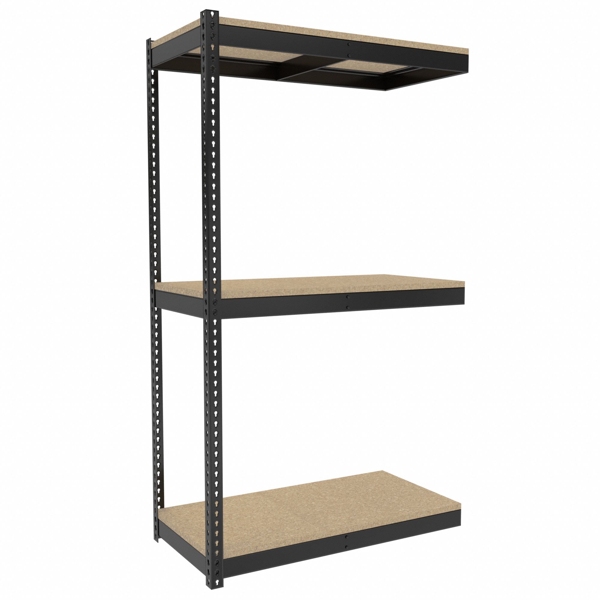 Boltless Shelving: Add-On, Medium-Duty, 48 in x 24 in, 84 in Overall Ht, 3 Shelves