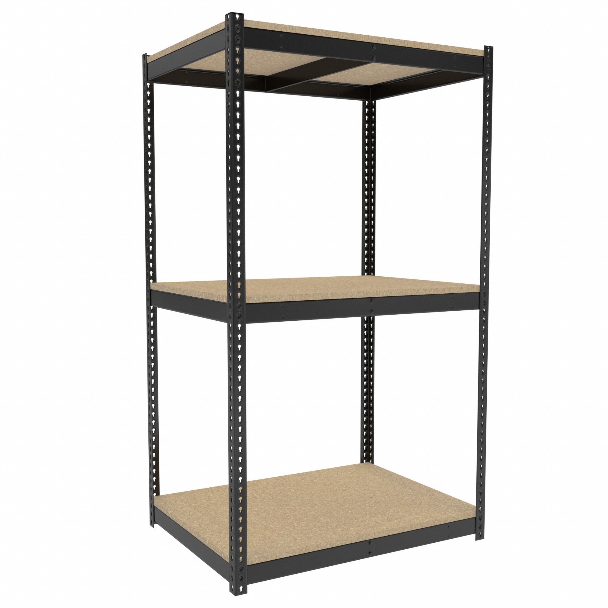 Boltless Shelving: Starter, Medium-Duty, 48 in x 36 in, 84 in Overall Ht, 3 Shelves, Open