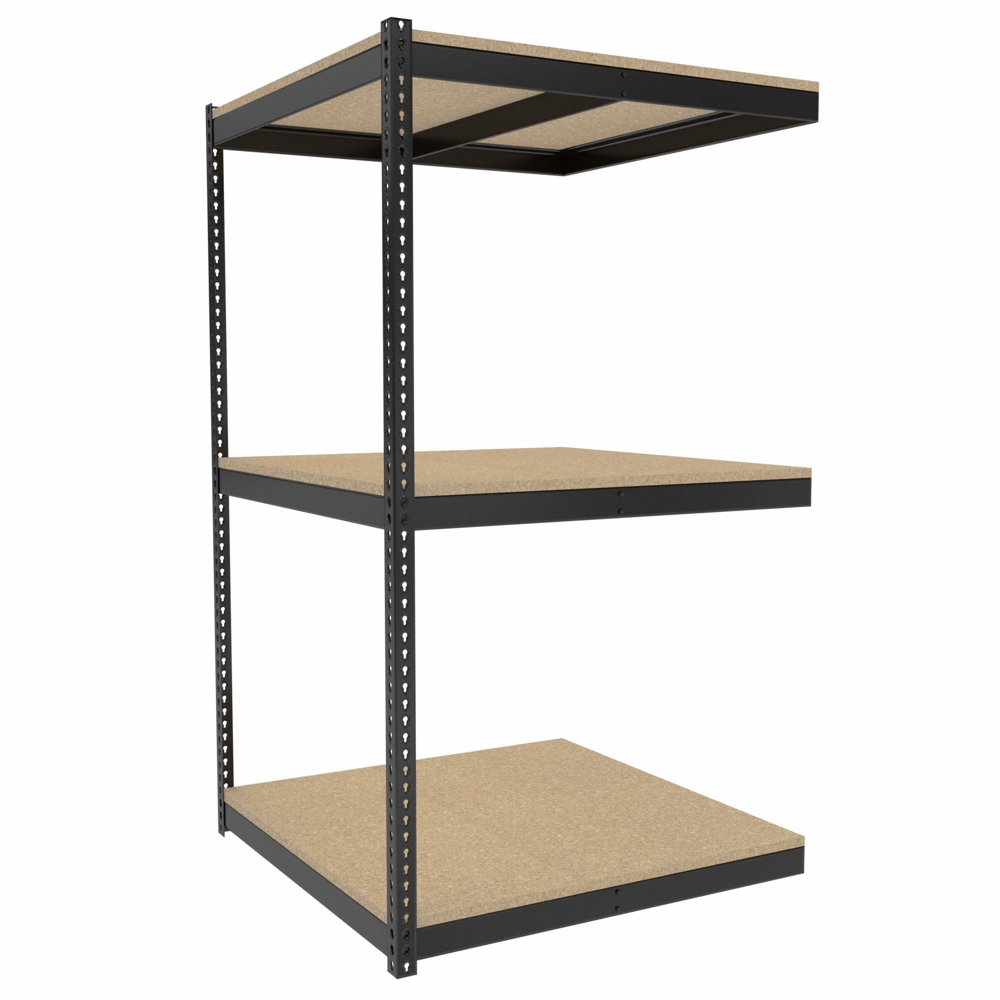 Boltless Shelving: Add-On, Medium-Duty, 48 in x 48 in, 84 in Overall Ht, 3 Shelves