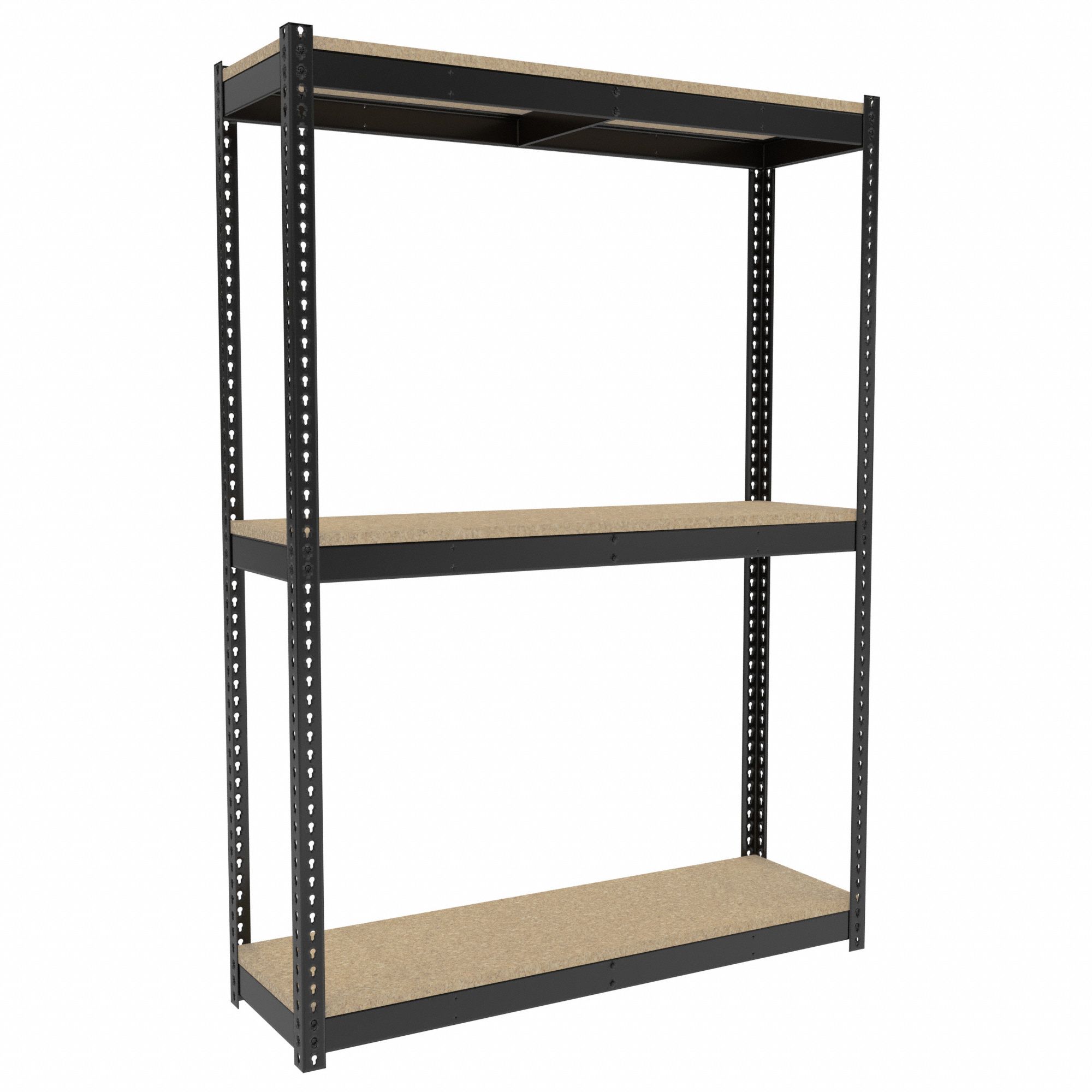 Boltless Shelving: Starter, Medium-Duty, 60 in x 18 in, 84 in Overall Ht, 3 Shelves, Open