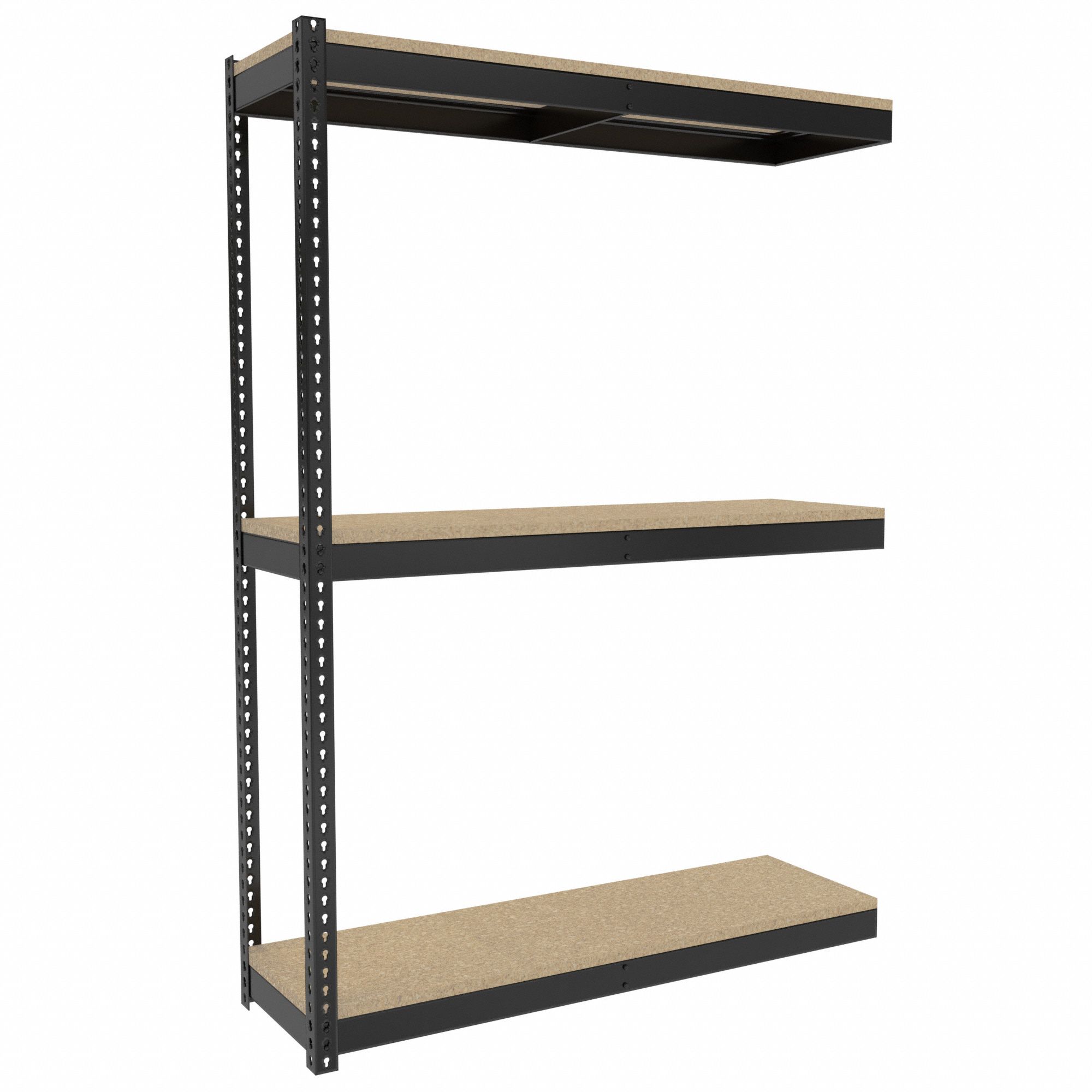 Boltless Shelving: Add-On, Medium-Duty, 60 in x 18 in, 84 in Overall Ht, 3 Shelves