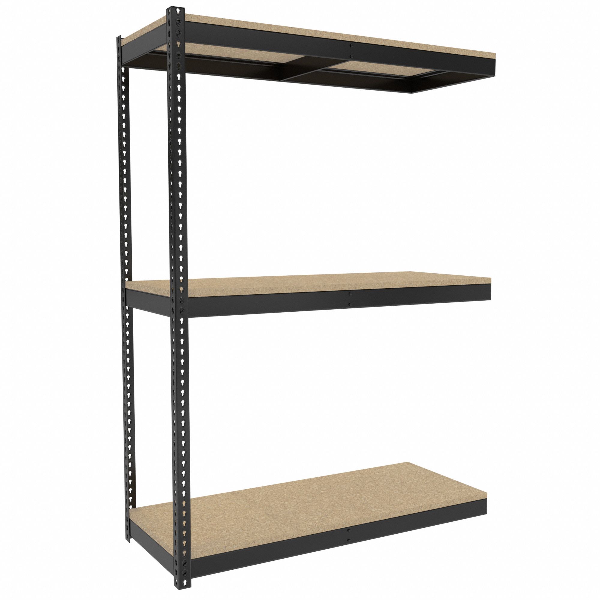 Boltless Shelving: Add-On, Medium-Duty, 60 in x 24 in, 84 in Overall Ht, 3 Shelves