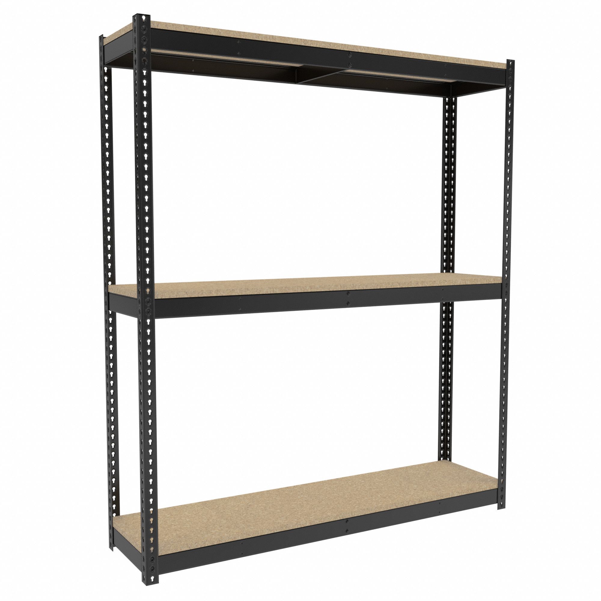 Boltless Shelving: Starter, Medium-Duty, 72 in x 18 in, 84 in Overall Ht, 3 Shelves, Open
