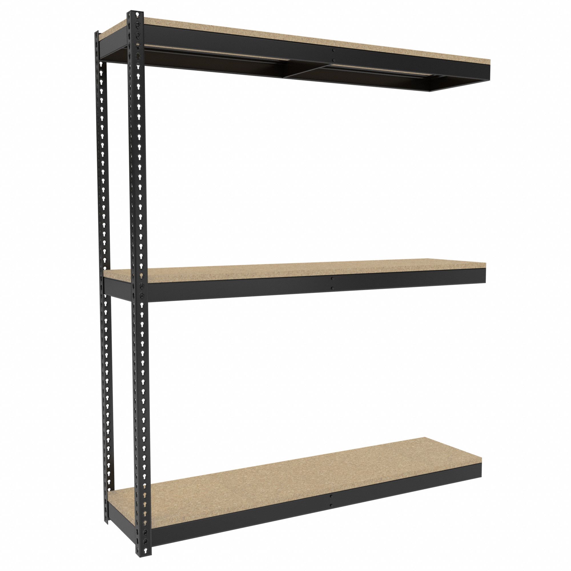 Boltless Shelving: Add-On, Medium-Duty, 72 in x 18 in, 84 in Overall Ht, 3 Shelves