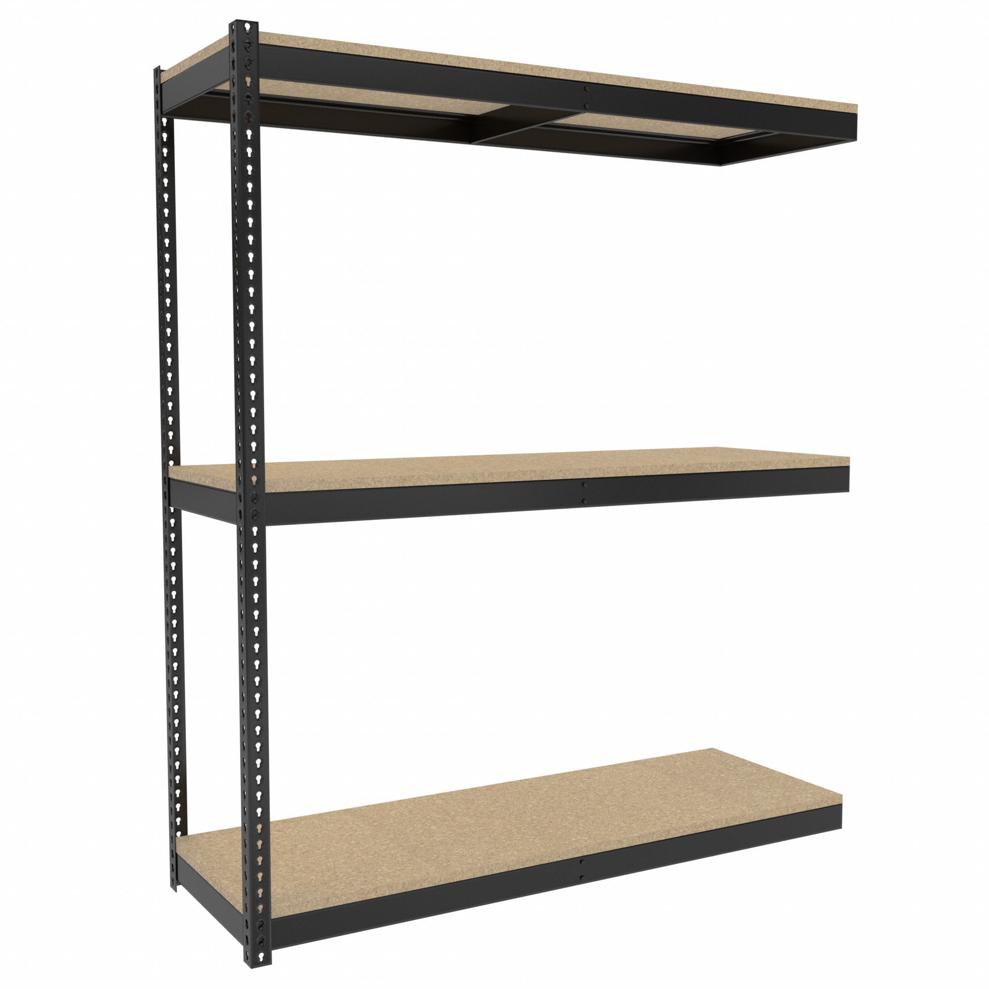 Boltless Shelving: Add-On, Medium-Duty, 72 in x 24 in, 84 in Overall Ht, 3 Shelves