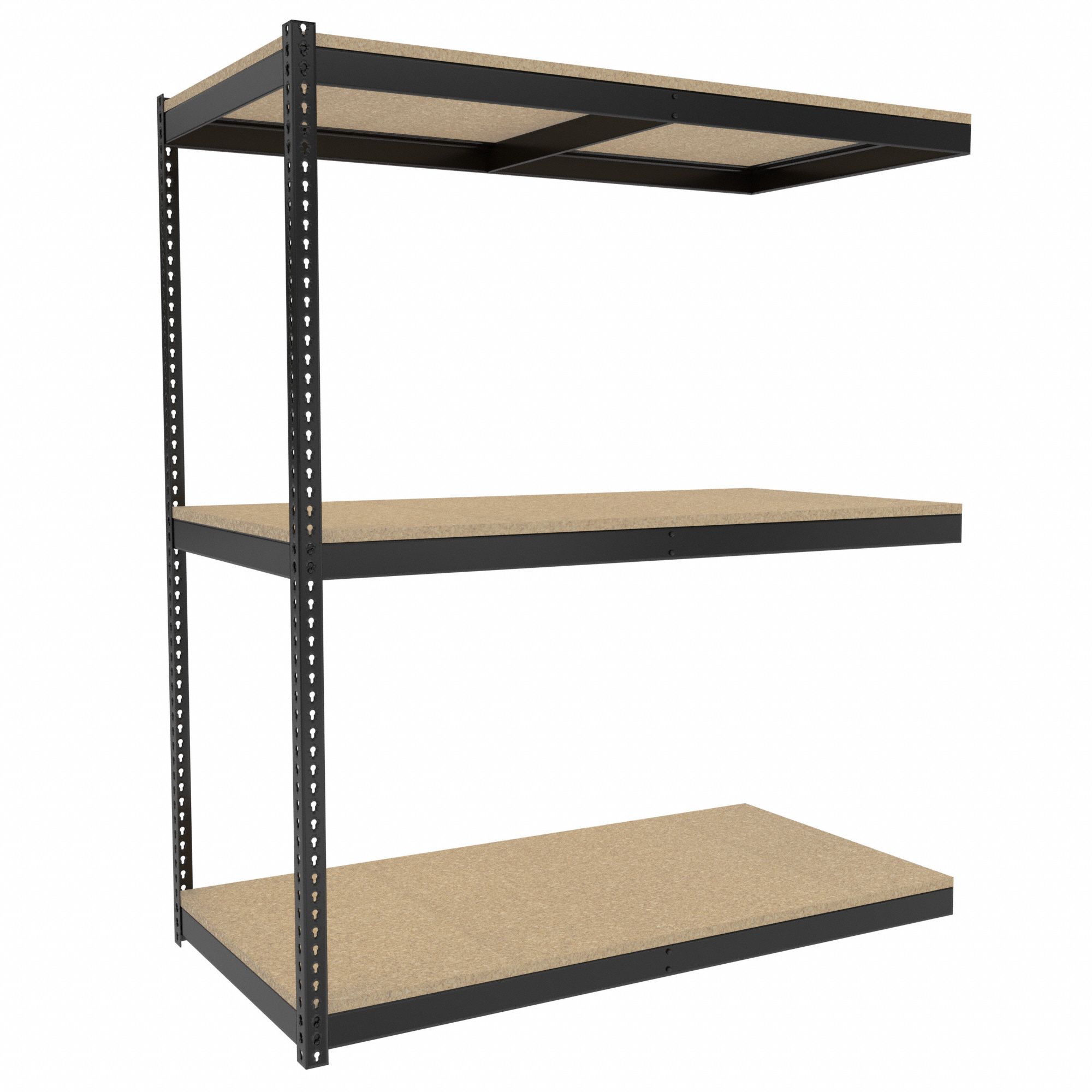 Boltless Shelving: Add-On, Medium-Duty, 72 in x 36 in, 84 in Overall Ht, 3 Shelves