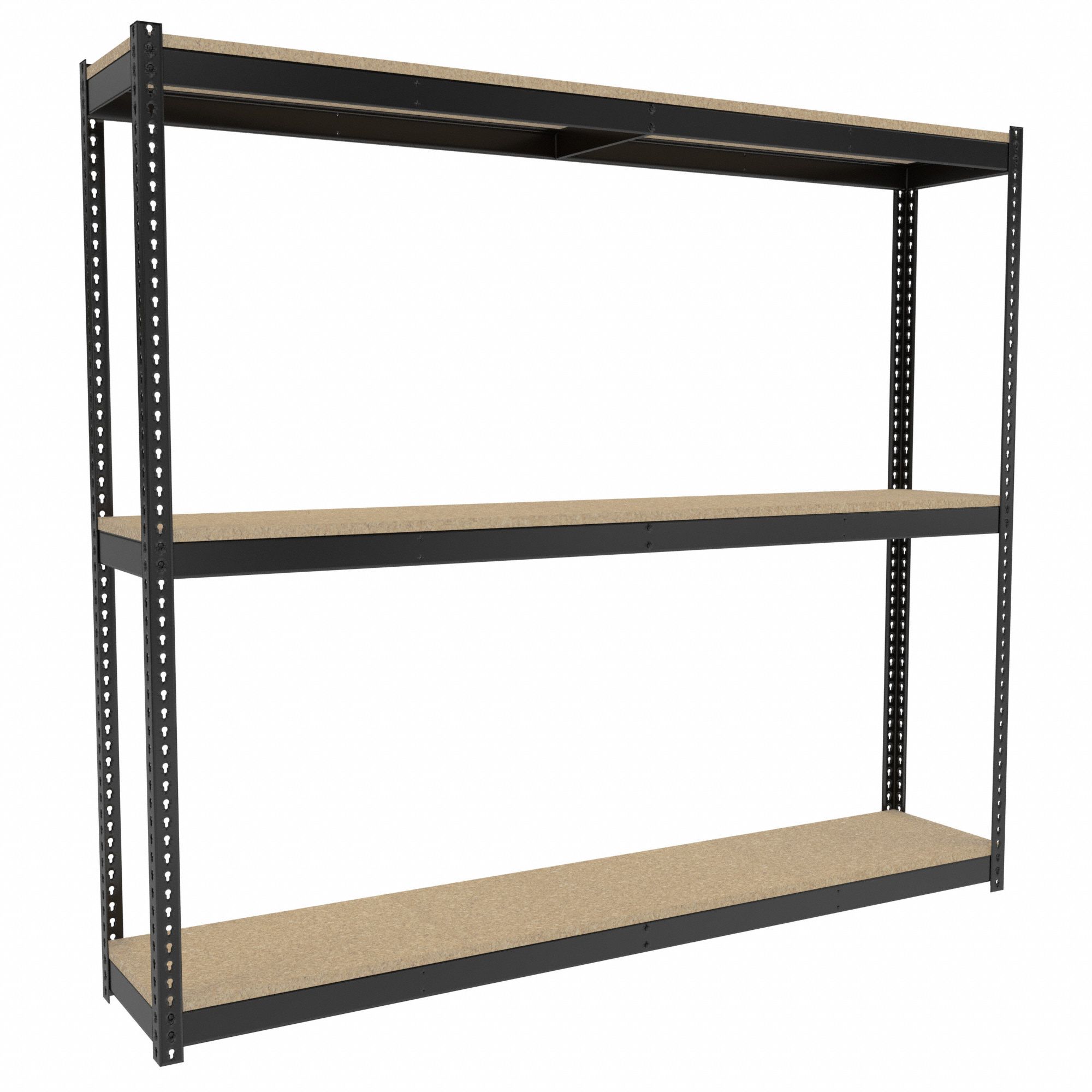 Boltless Shelving: Starter, Medium-Duty, 96 in x 18 in, 84 in Overall Ht, 3 Shelves, Open
