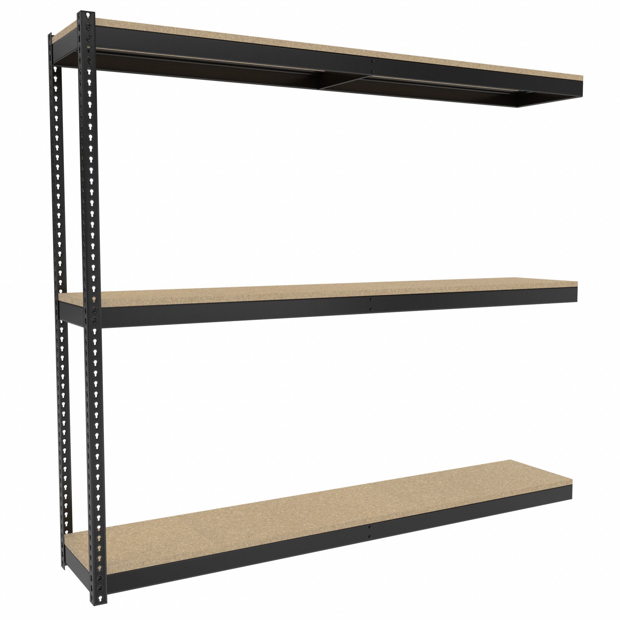Boltless Shelving: Add-On, Medium-Duty, 96 in x 18 in, 84 in Overall Ht, 3 Shelves