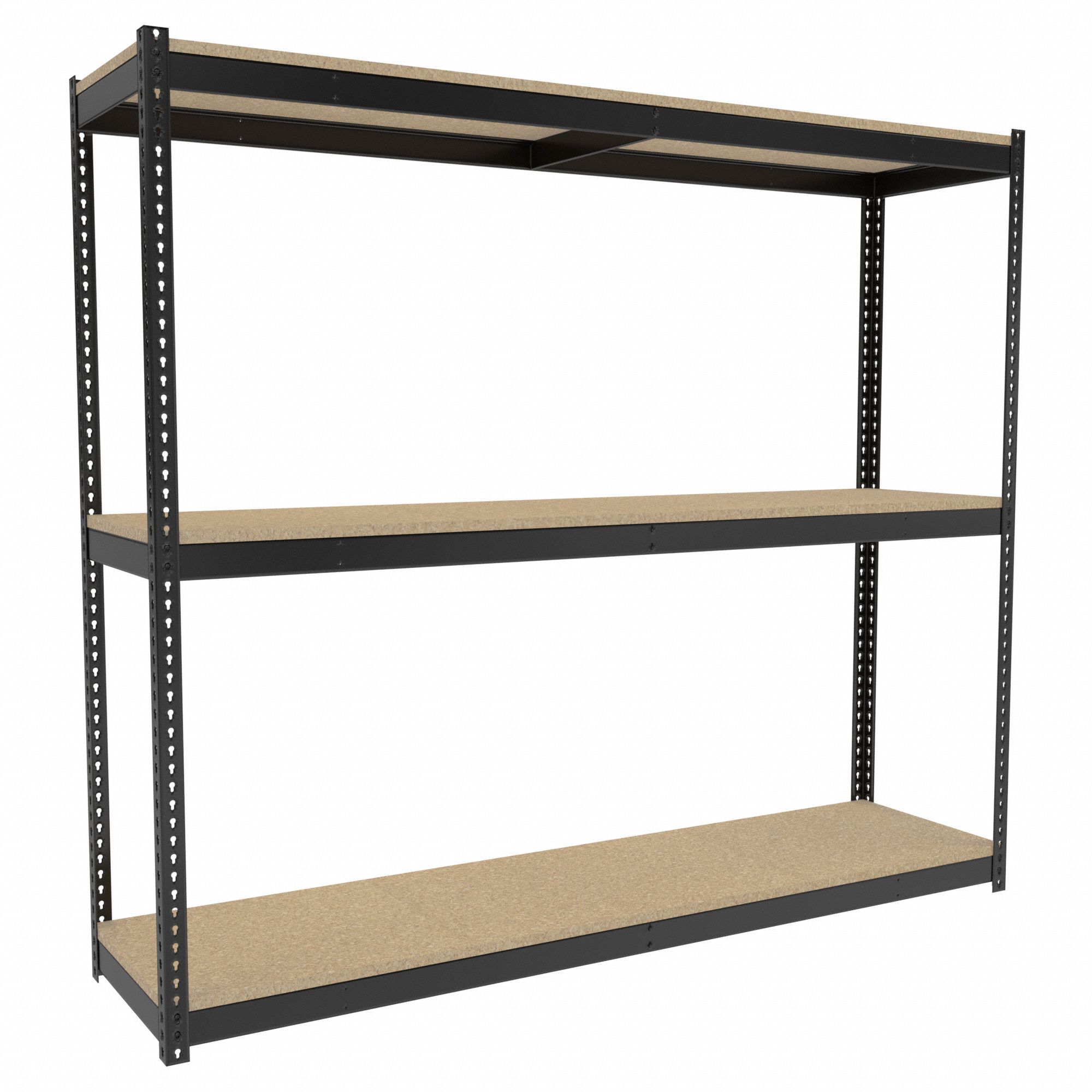 Boltless Shelving: Starter, Medium-Duty, 96 in x 24 in, 84 in Overall Ht, 3 Shelves, Open