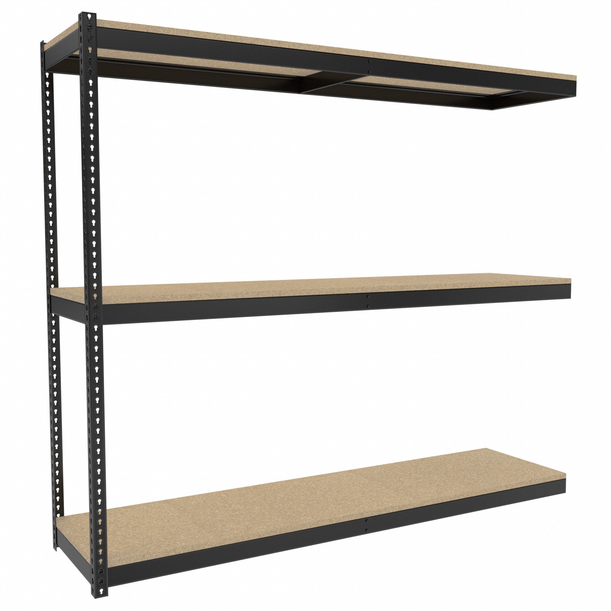 Boltless Shelving: Add-On, Medium-Duty, 96 in x 24 in, 84 in Overall Ht, 3 Shelves