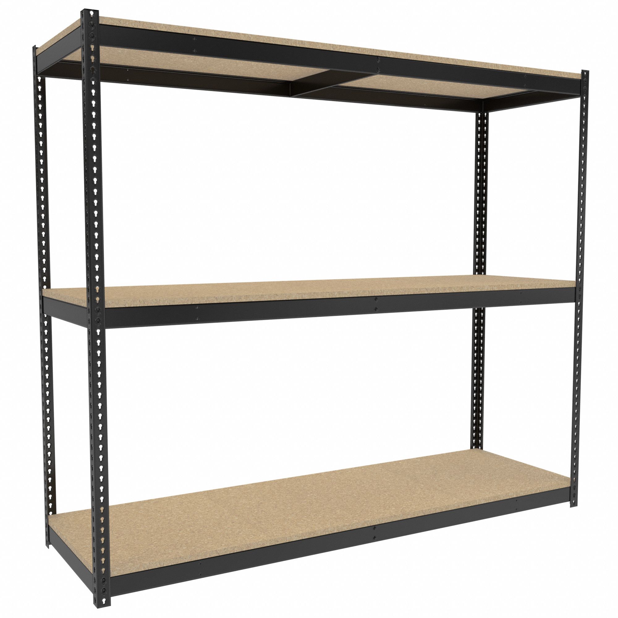 Boltless Shelving: Starter, Medium-Duty, 96 in x 30 in, 84 in Overall Ht, 3 Shelves, Open