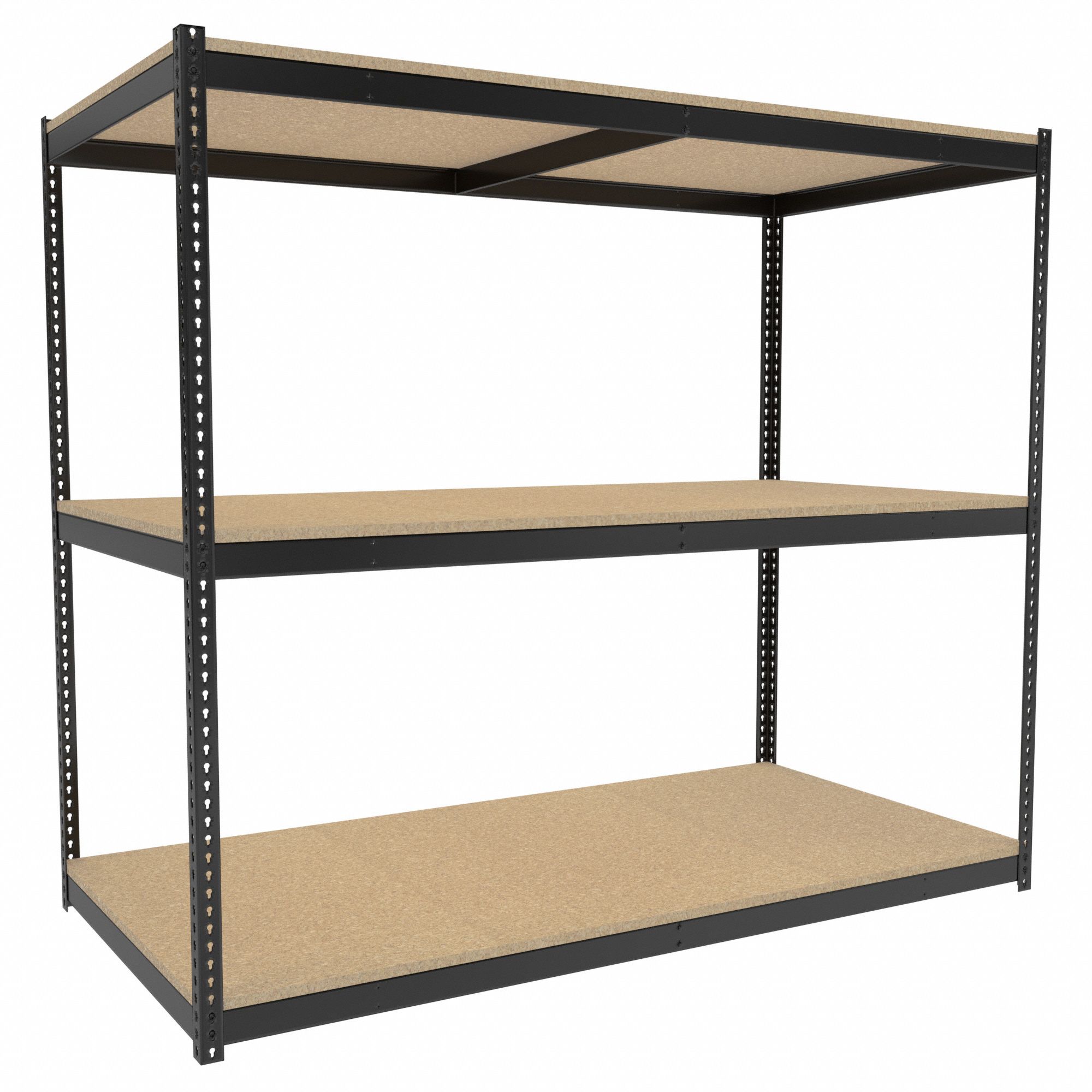 Boltless Shelving: Starter, Medium-Duty, 96 in x 48 in, 84 in Overall Ht, 3 Shelves, Open