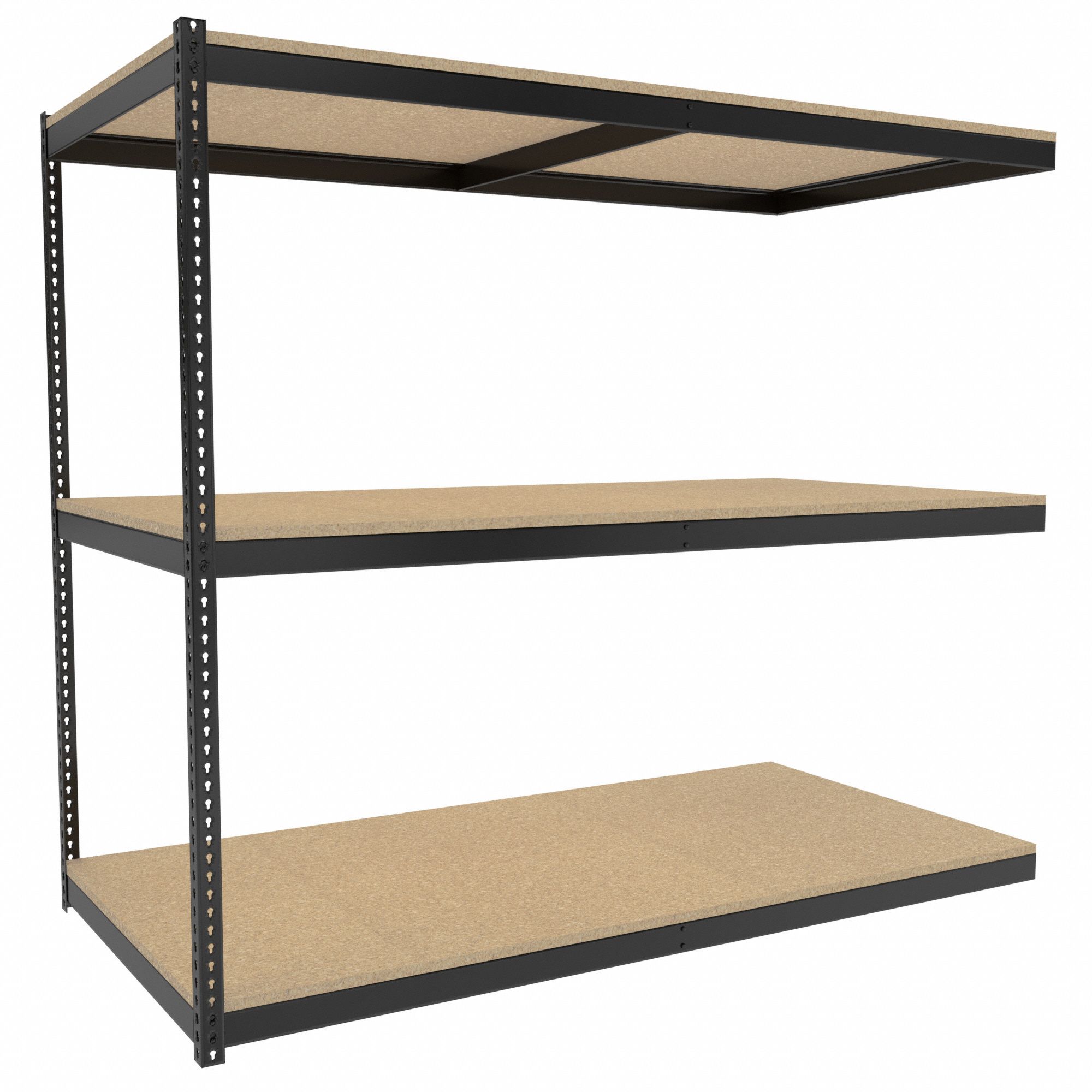 Boltless Shelving: Add-On, Medium-Duty, 96 in x 48 in, 84 in Overall Ht, 3 Shelves