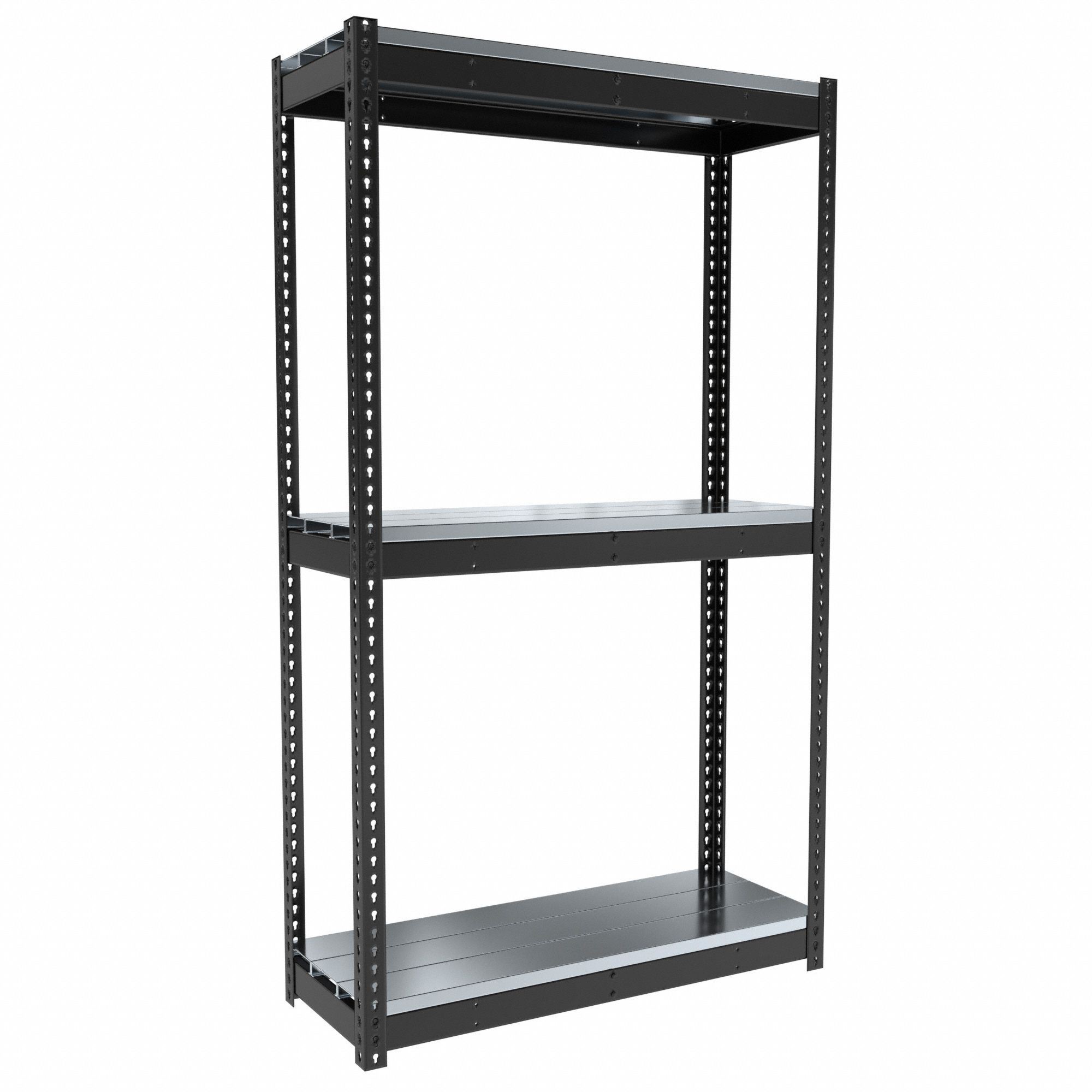 Boltless Shelving: Starter, Medium-Duty, 48 in x 18 in, 84 in Overall Ht, 3 Shelves, Steel
