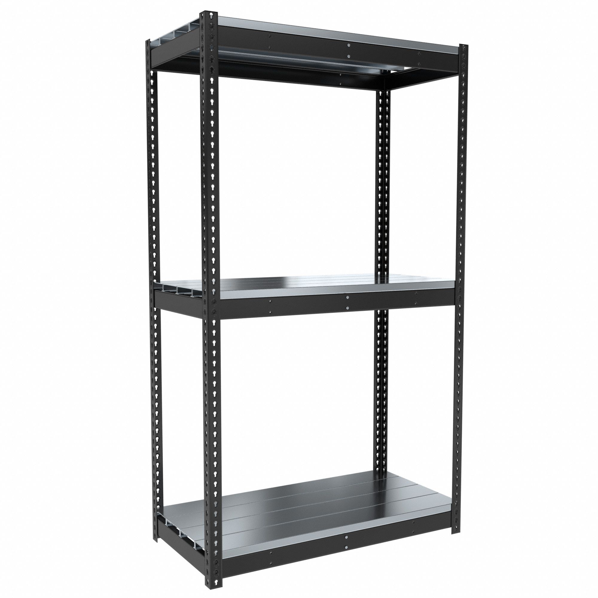 Boltless Shelving: Starter, Medium-Duty, 48 in x 24 in, 84 in Overall Ht, 3 Shelves, Steel