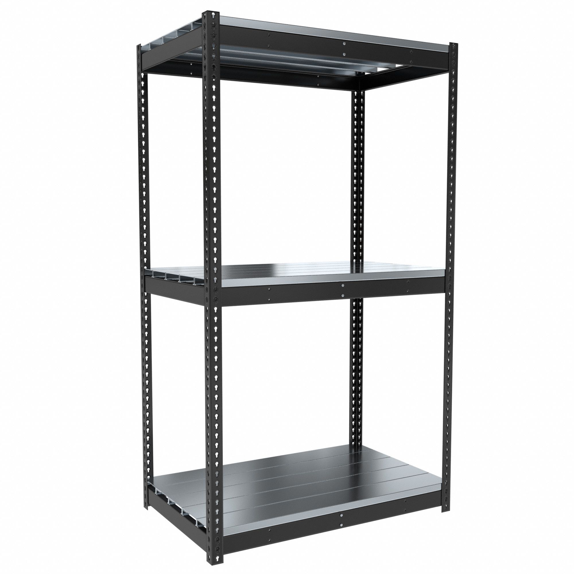 Boltless Shelving: Starter, Medium-Duty, 48 in x 30 in, 84 in Overall Ht, 3 Shelves, Steel