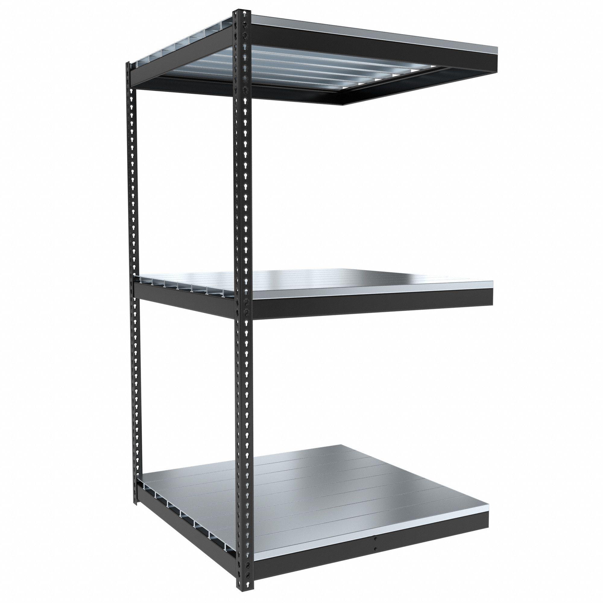 Boltless Shelving: Add-On, Medium-Duty, 48 in x 48 in, 84 in Overall Ht, 3 Shelves, Steel