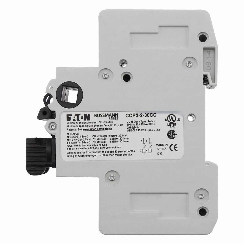 BUSSMANN FingerSafe Fuse Block with Disconnect Switch 2 Poles, 0 to