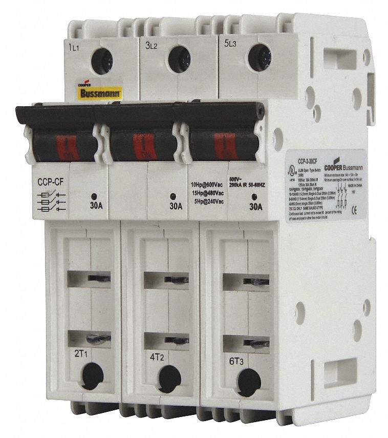 FINGER-SAFE FUSE BLOCK WITH DISCONNECT SWITCH, 3 POLES, 31 TO 60 A, 600V AC, BOX LUG