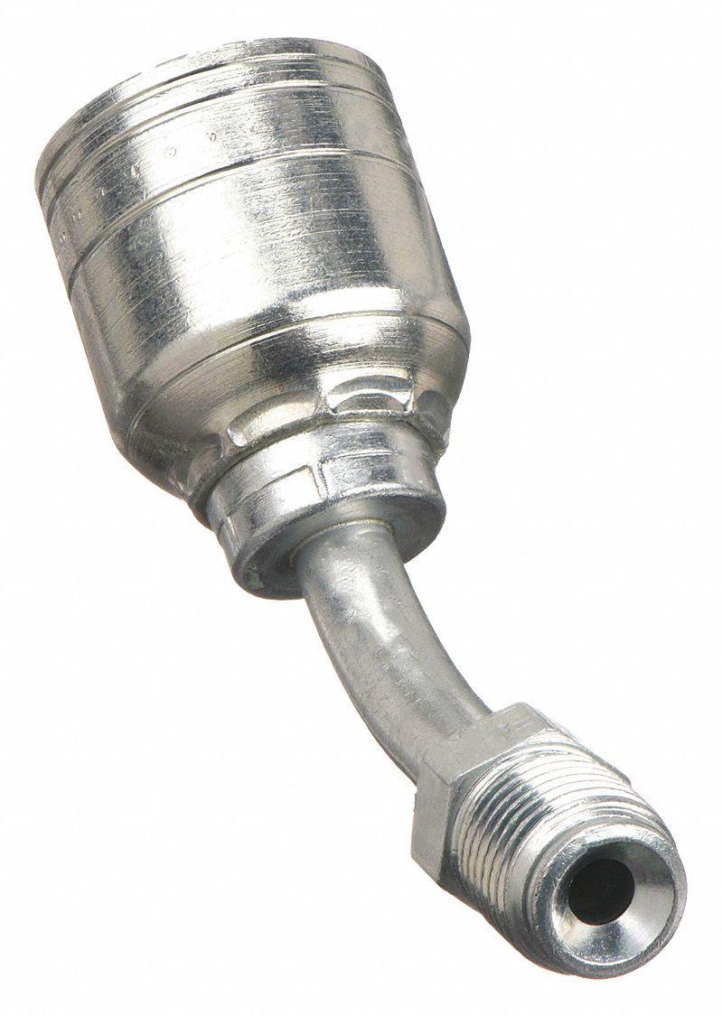 Hydraulic Crimp Fitting: Steel x Steel, 45° Elbow, -4 For Hose Dash Size, Male x Genderless