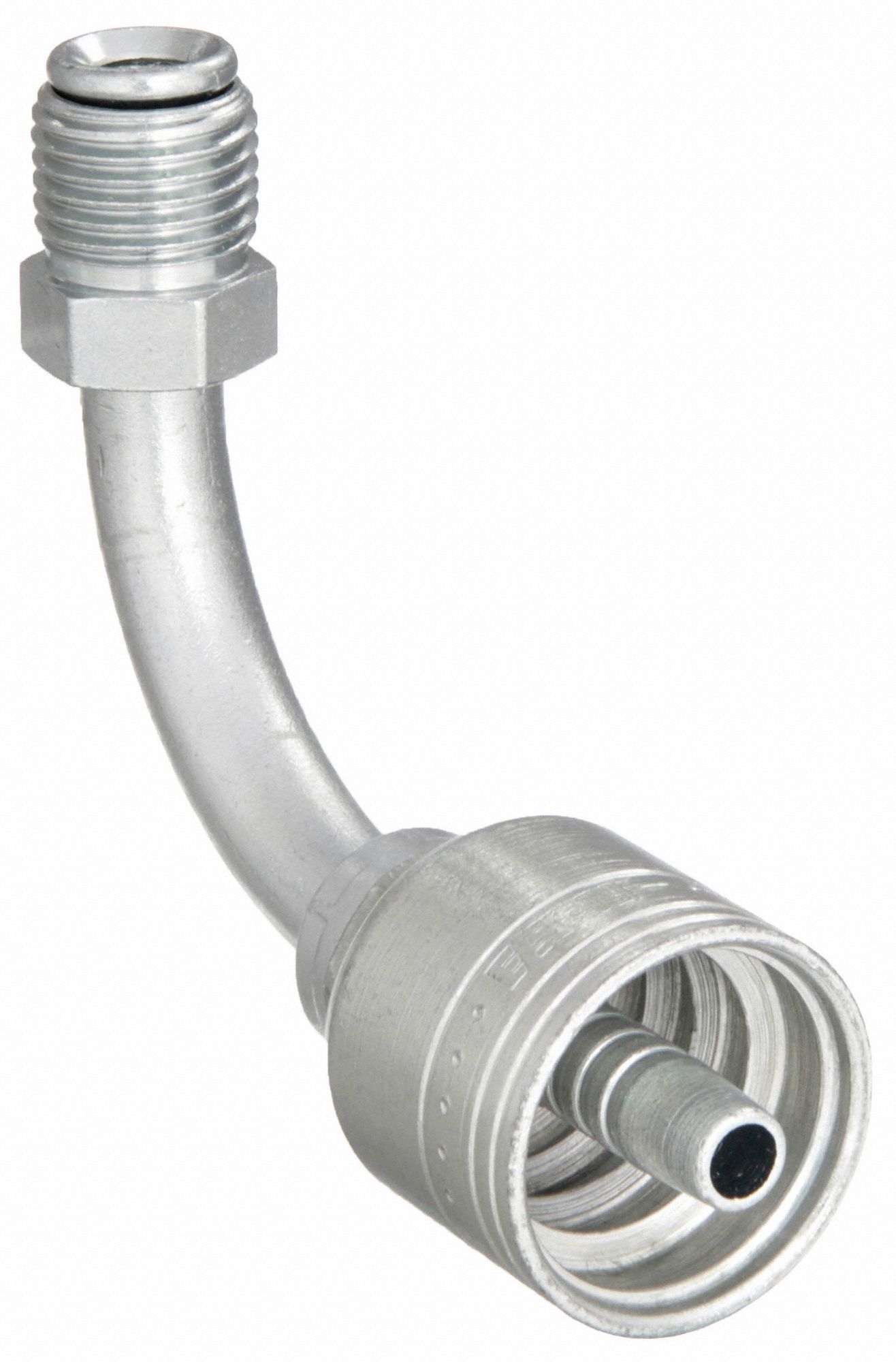 Hydraulic Crimp Fitting: Steel x Steel, 90° Elbow, -4 For Hose Dash Size, Male x Genderless