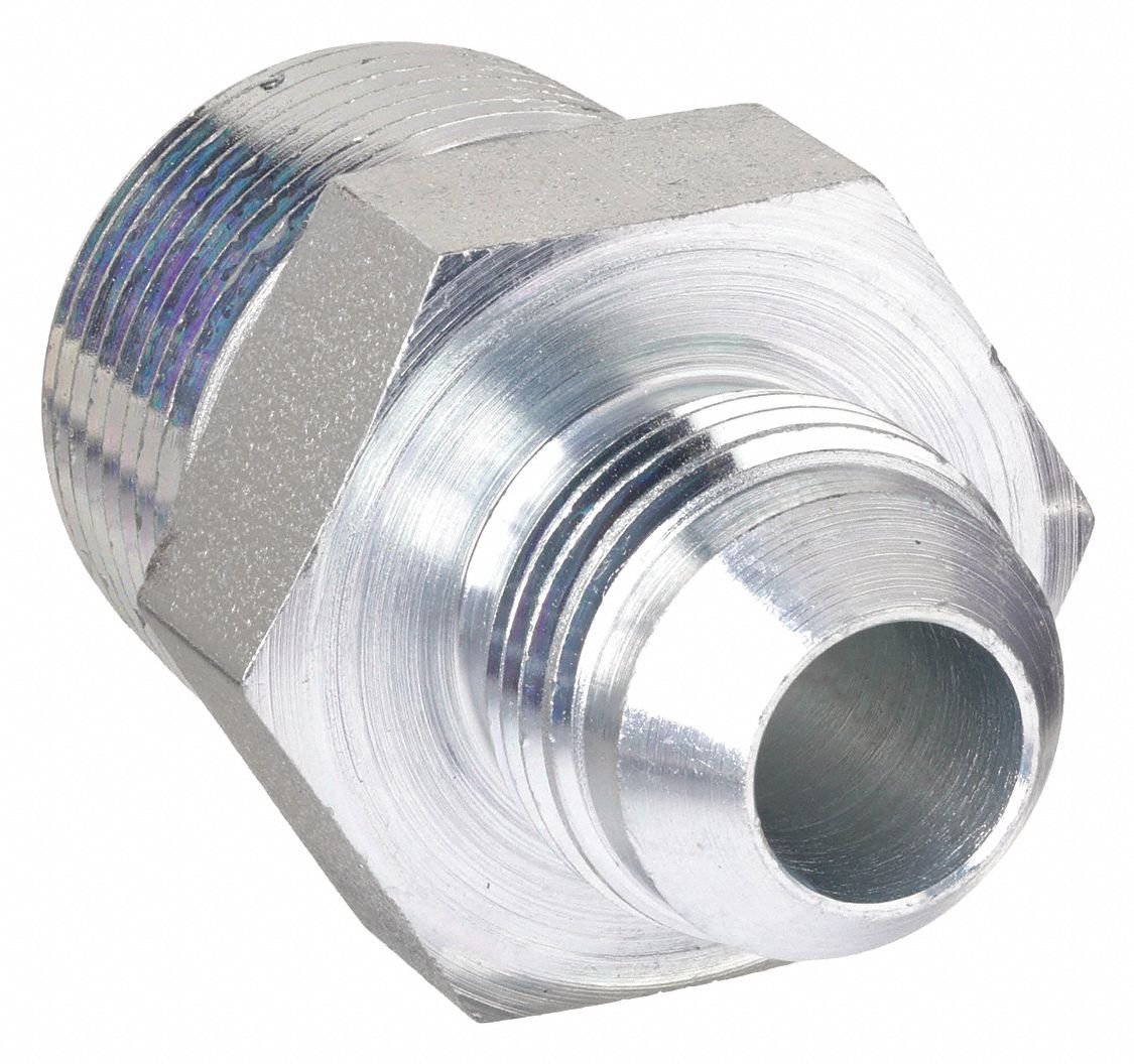 Hydraulic Hose Adapter: 3/8 in x 1/4 in Fitting Size, Male x Male, NPTF x JIC, Rigid, Straight