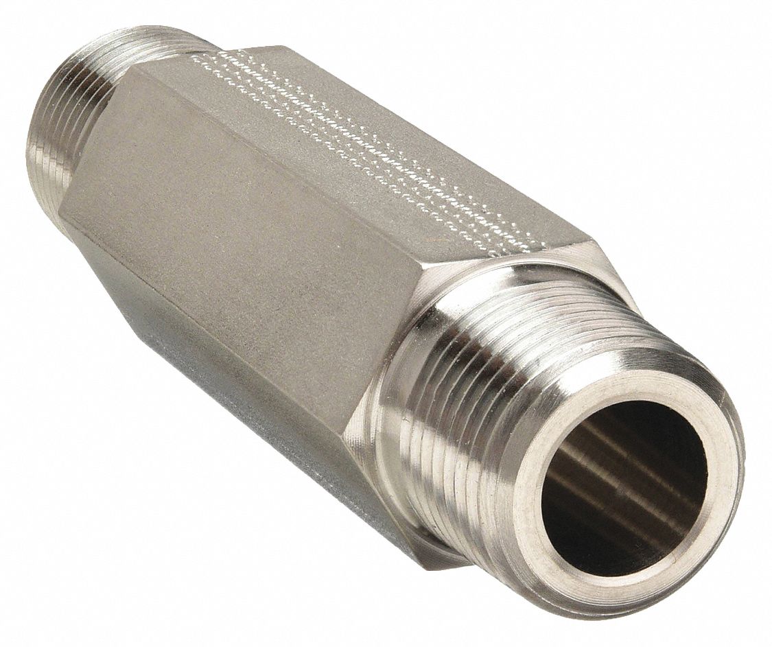 Hex Long Nipple: 316 Stainless Steel, 1/2 in x 1/2 in Fitting Pipe Size, Male NPT x Male NPT