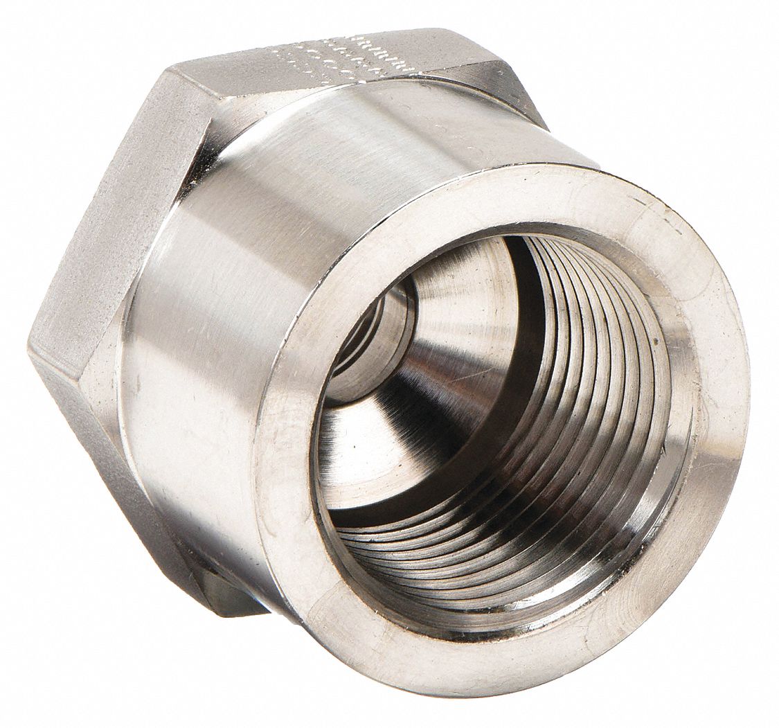 Reducing Hex Coupling: 316 Stainless Steel, 3/4 in x 1/4 in Fitting Pipe Size, 1 1/2 in Overall Lg