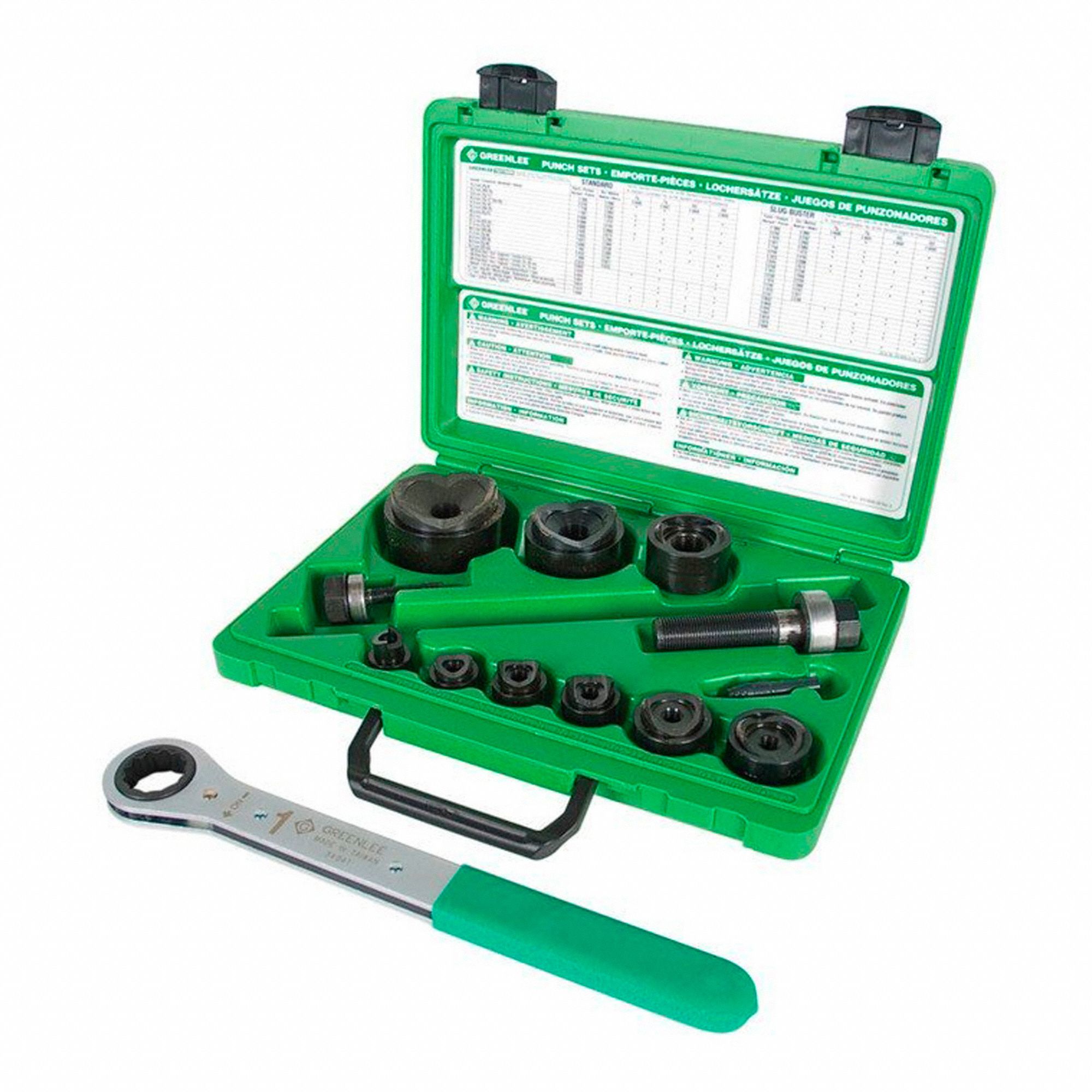 GREENLEE PUNCH SET, STEP BIT, PLASTIC CARRYING CASE, 1 IN HEX RATCHET ...